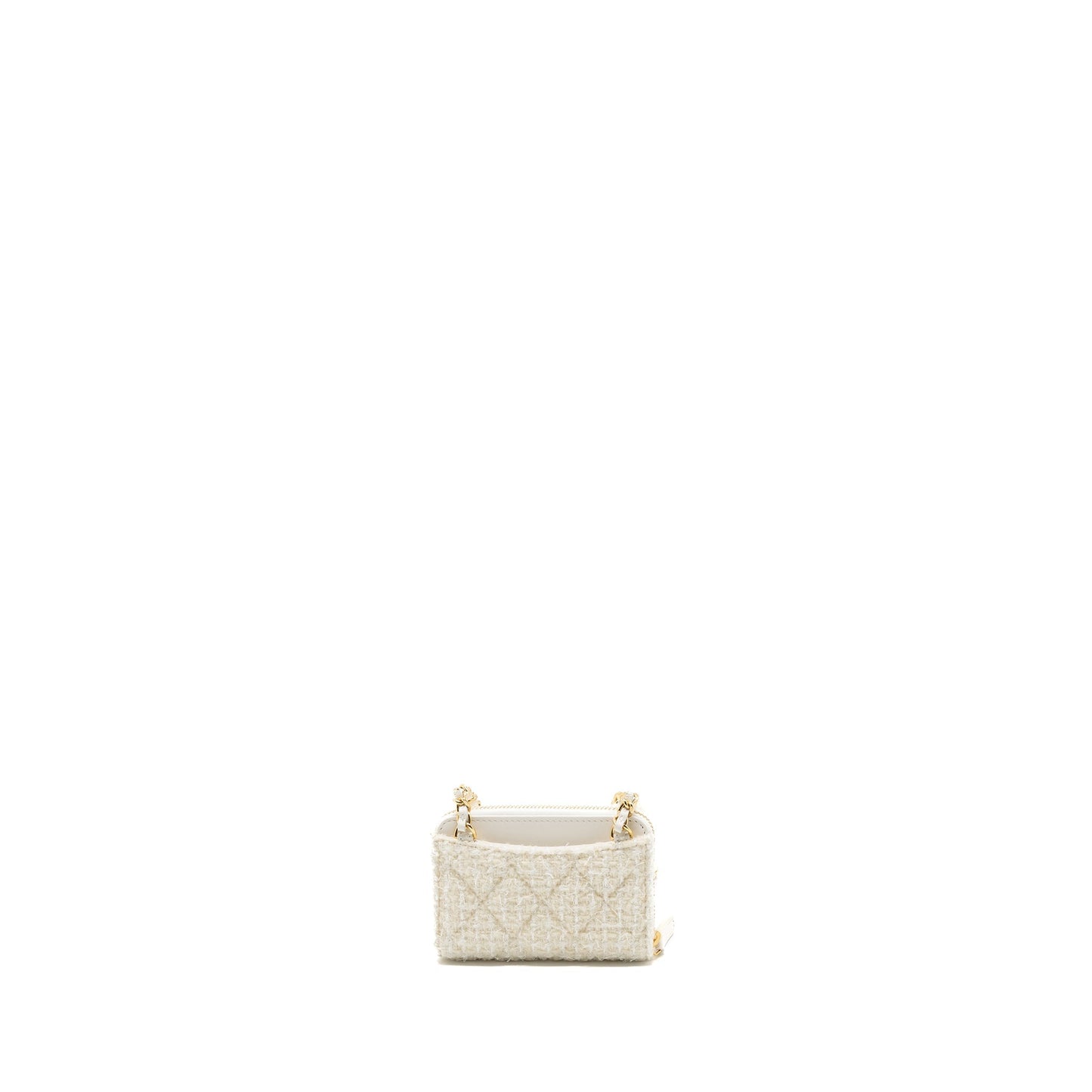 Chanel Mini Bow Card Holder With Chain Tweed White L(Microchip)