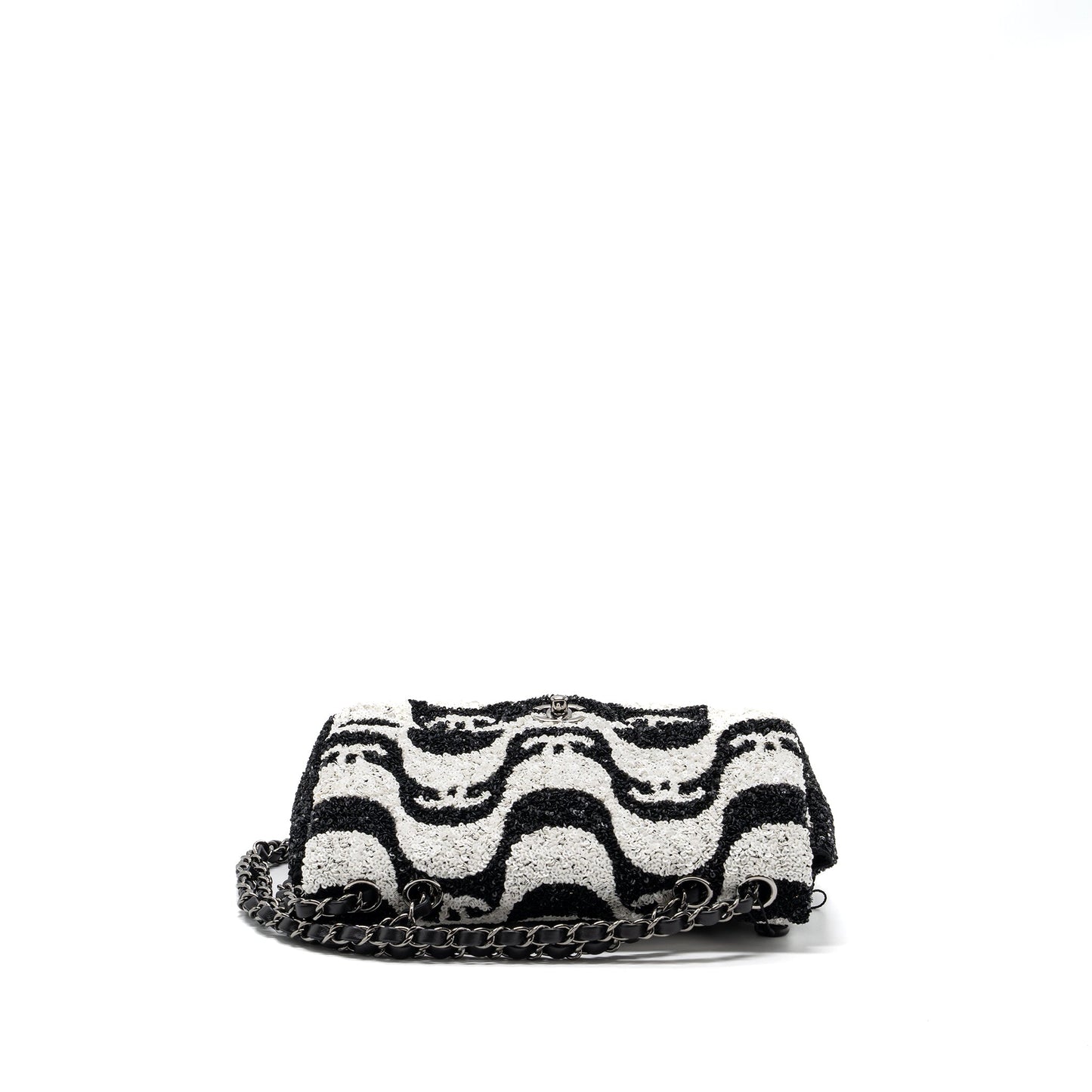 Chanel 21P Limited Edition Flap Bag Sequins/ Satin Black/ White