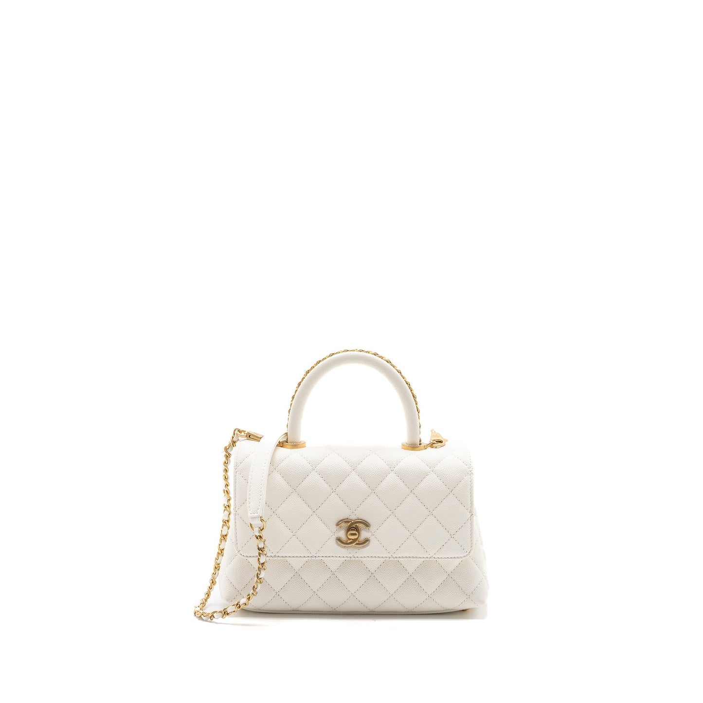 Chanel 23P detailed top handle Small coco handle caviar white  (microchip )