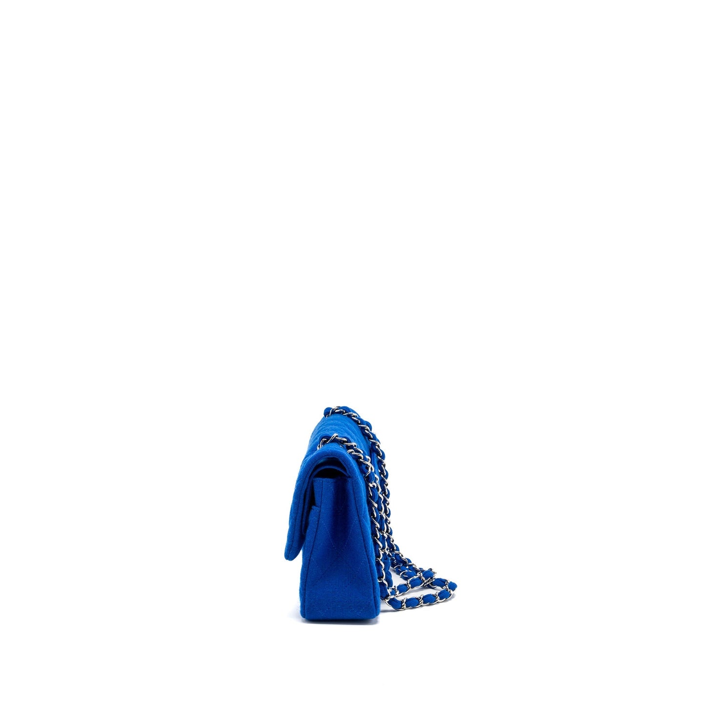 Chanel medium classic double flap bag fabric blue