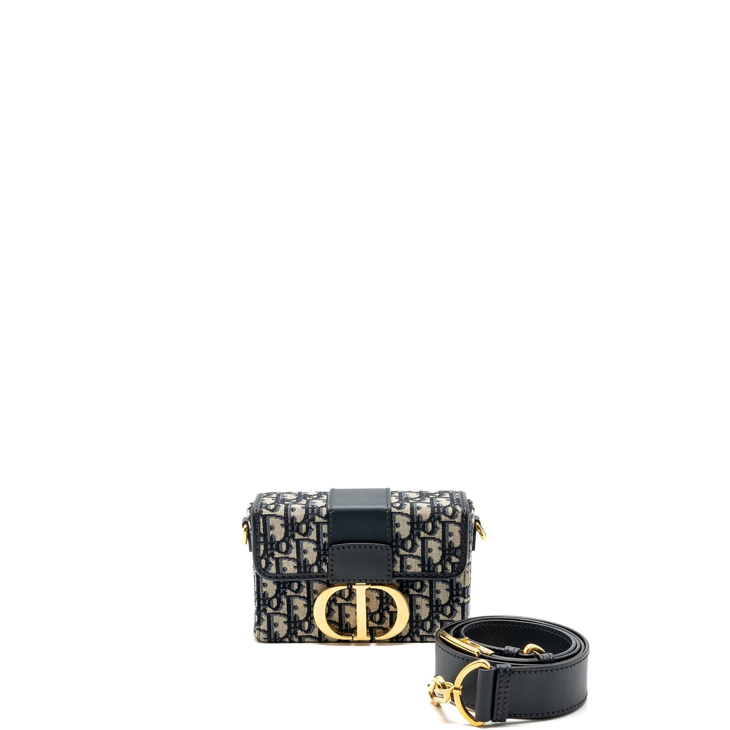 Dior mini 30 Montaigne box Purse canvas / calfskin blue oblique jacquard