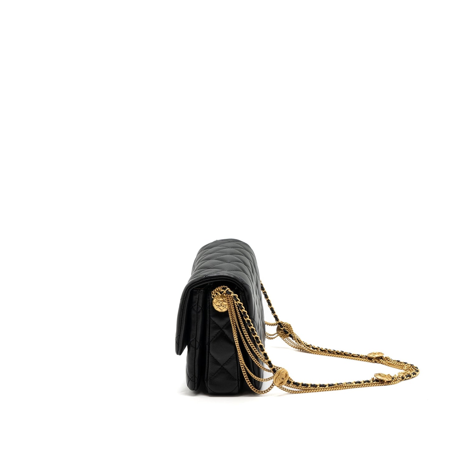 Chanel 22a Button On Chain Flap Shoulder Bag Lambskin Black Brushed (Microchip)