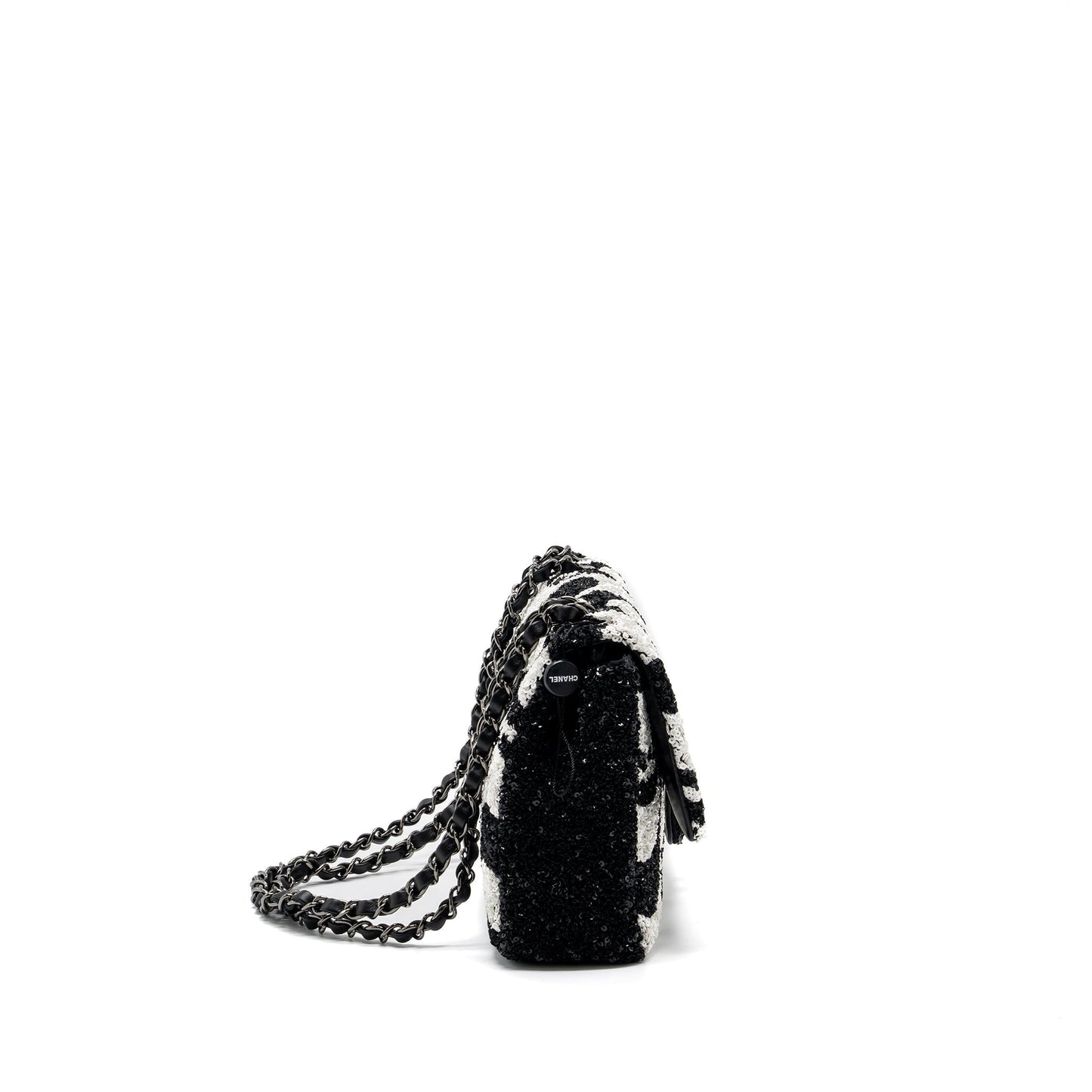 Chanel 21P Limited Edition Flap Bag Sequins/ Satin Black/ White