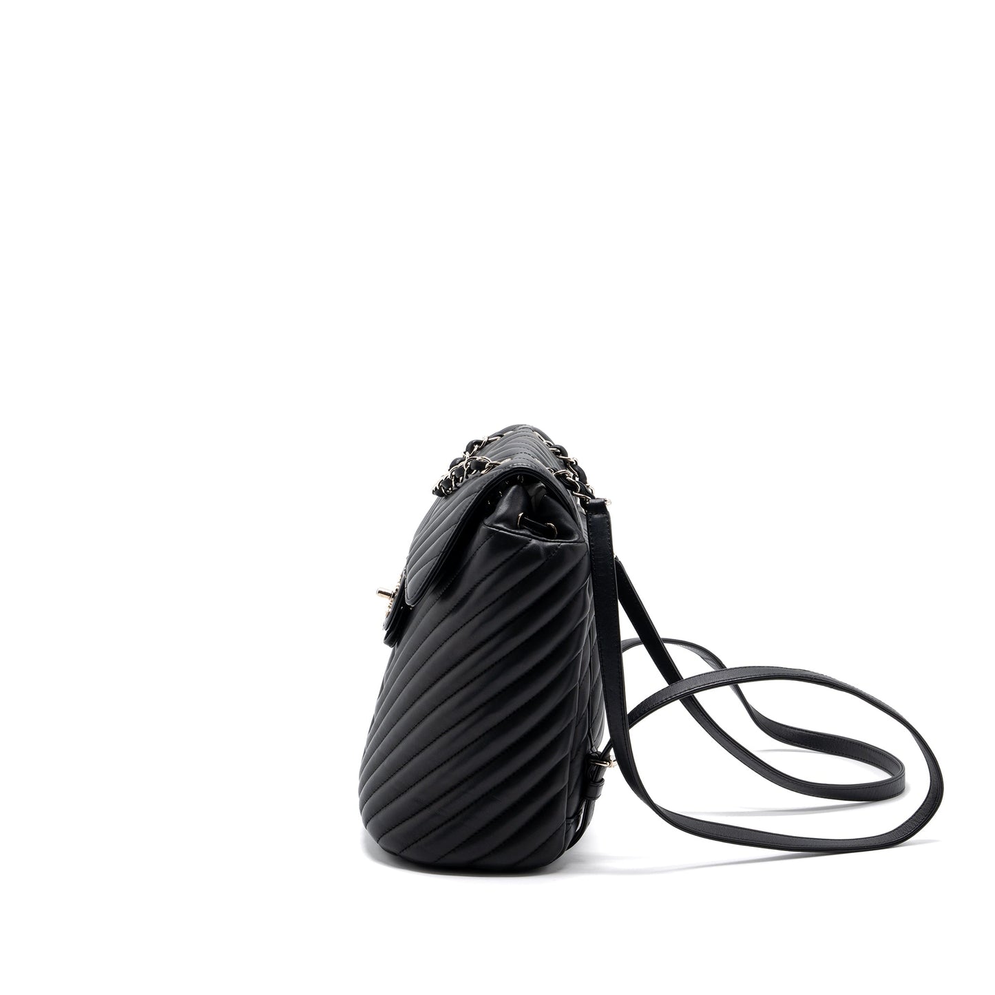 Chanel Small Urban Spirit Backpack Chevron Calfskin Black