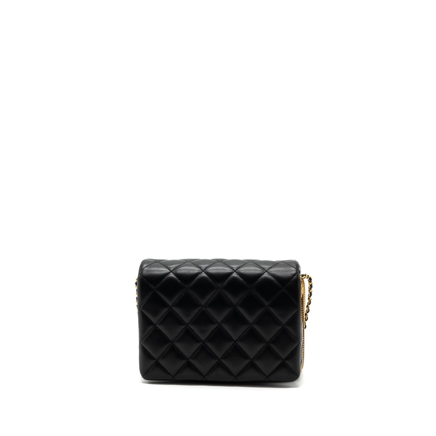 Chanel 22a Button On Chain Flap Shoulder Bag Lambskin Black Brushed (Microchip)