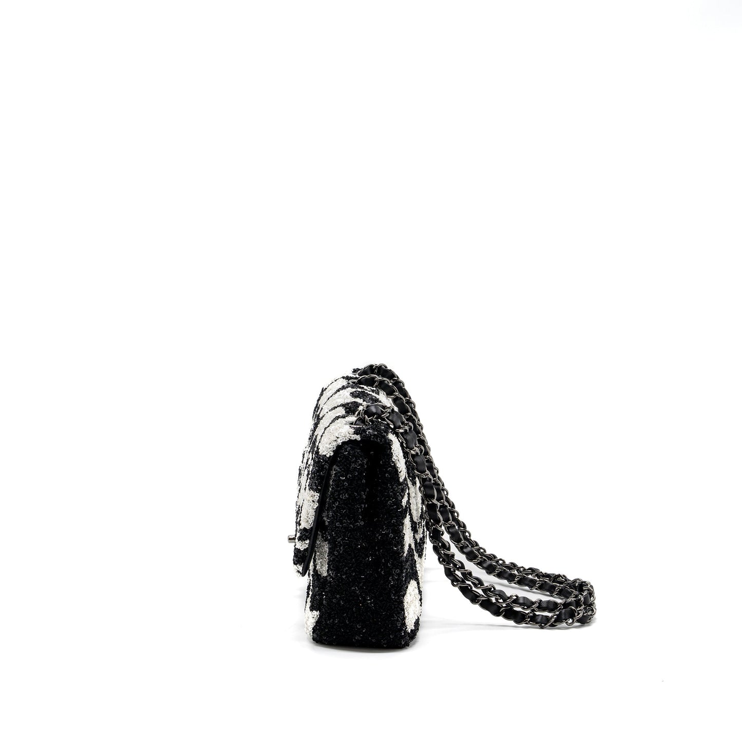 Chanel 21P Limited Edition Flap Bag Sequins/ Satin Black/ White