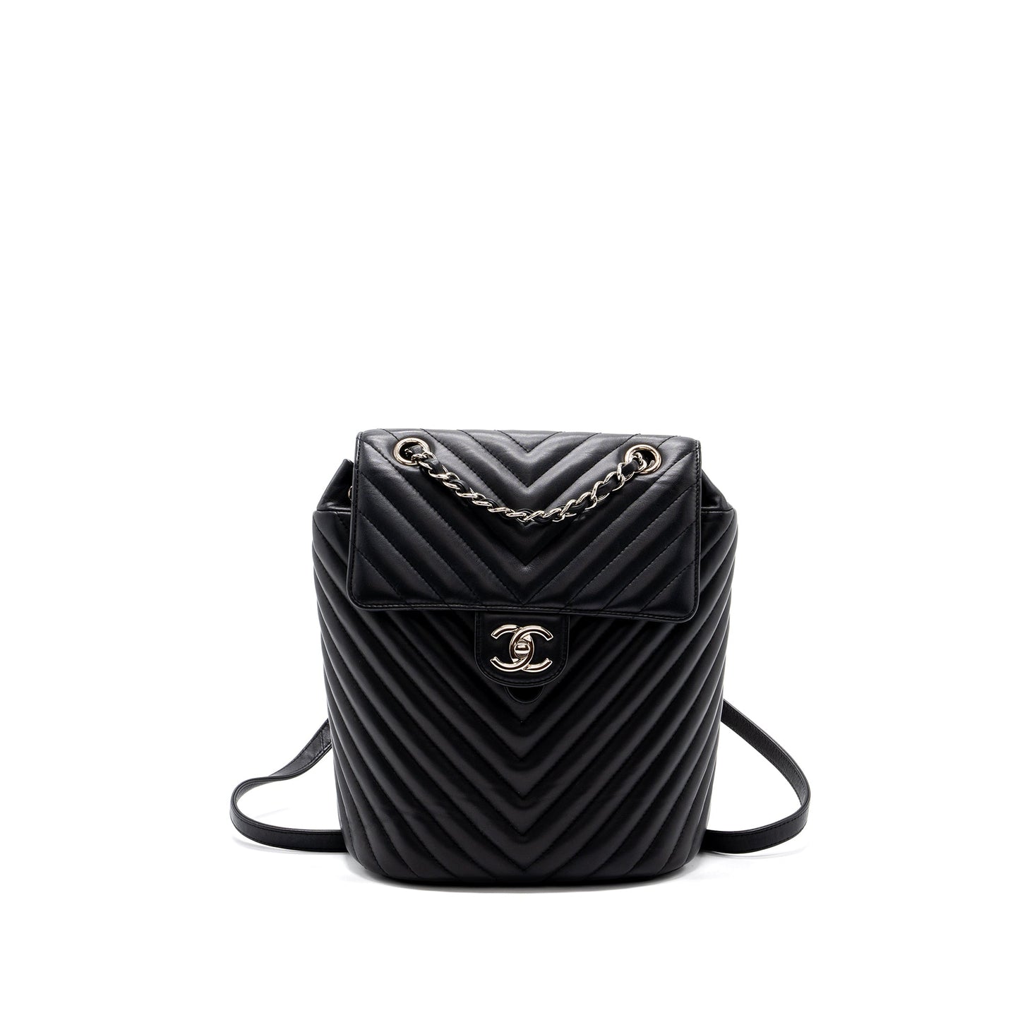 Chanel Small Urban Spirit Backpack Chevron Calfskin Black