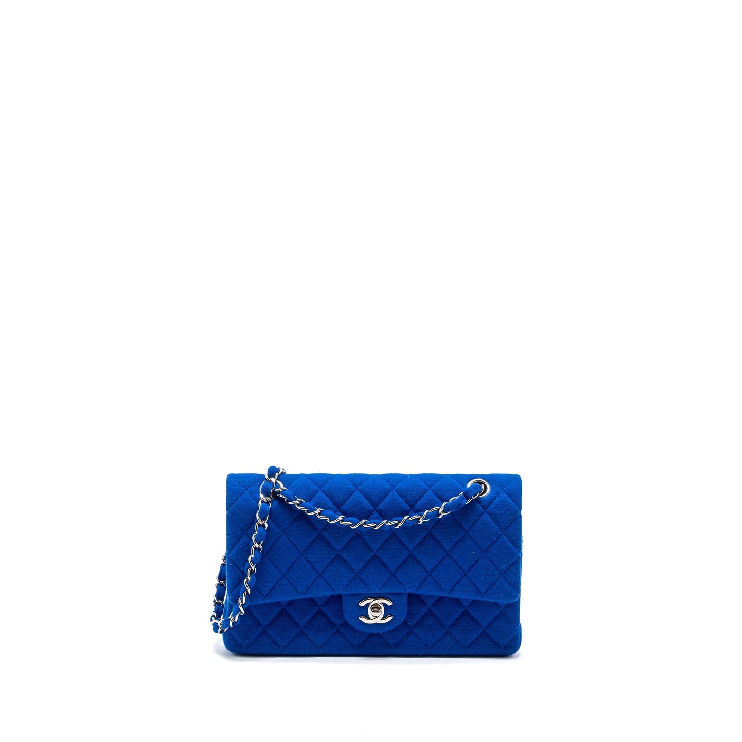 Chanel medium classic double flap bag fabric blue