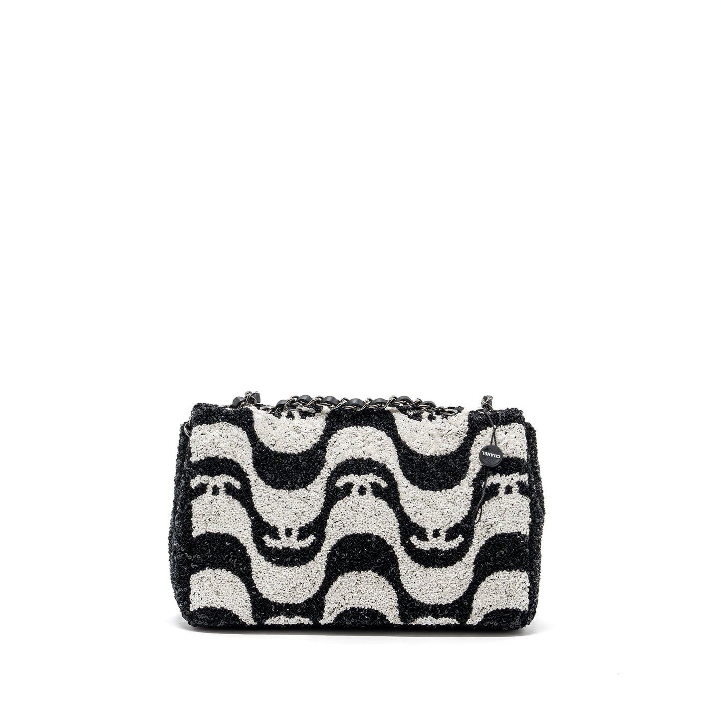 Chanel 21P Limited Edition Flap Bag Sequins/ Satin Black/ White