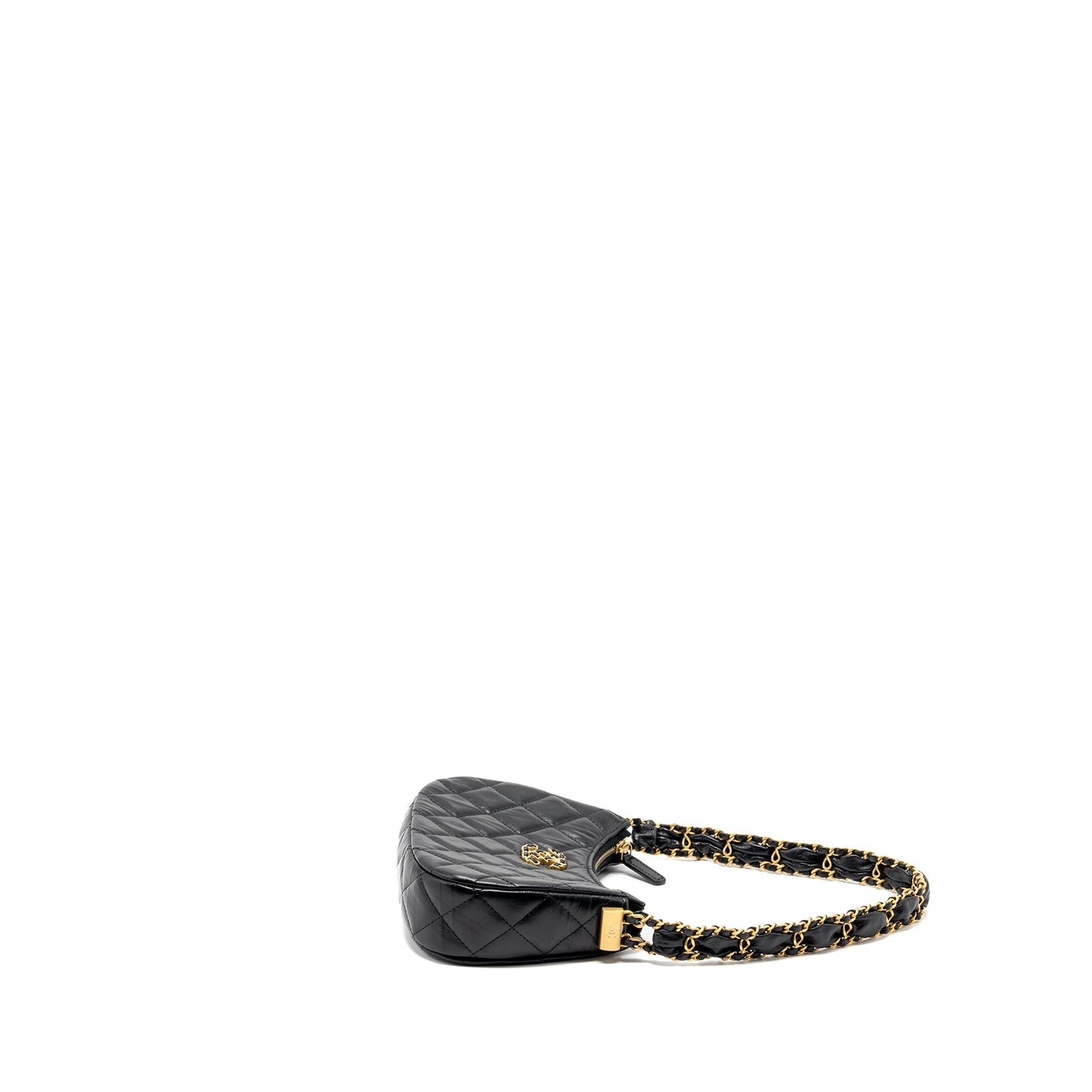 Chanel 23k Small Hobo Shoulder Bag Calfskin Black  (microchip)