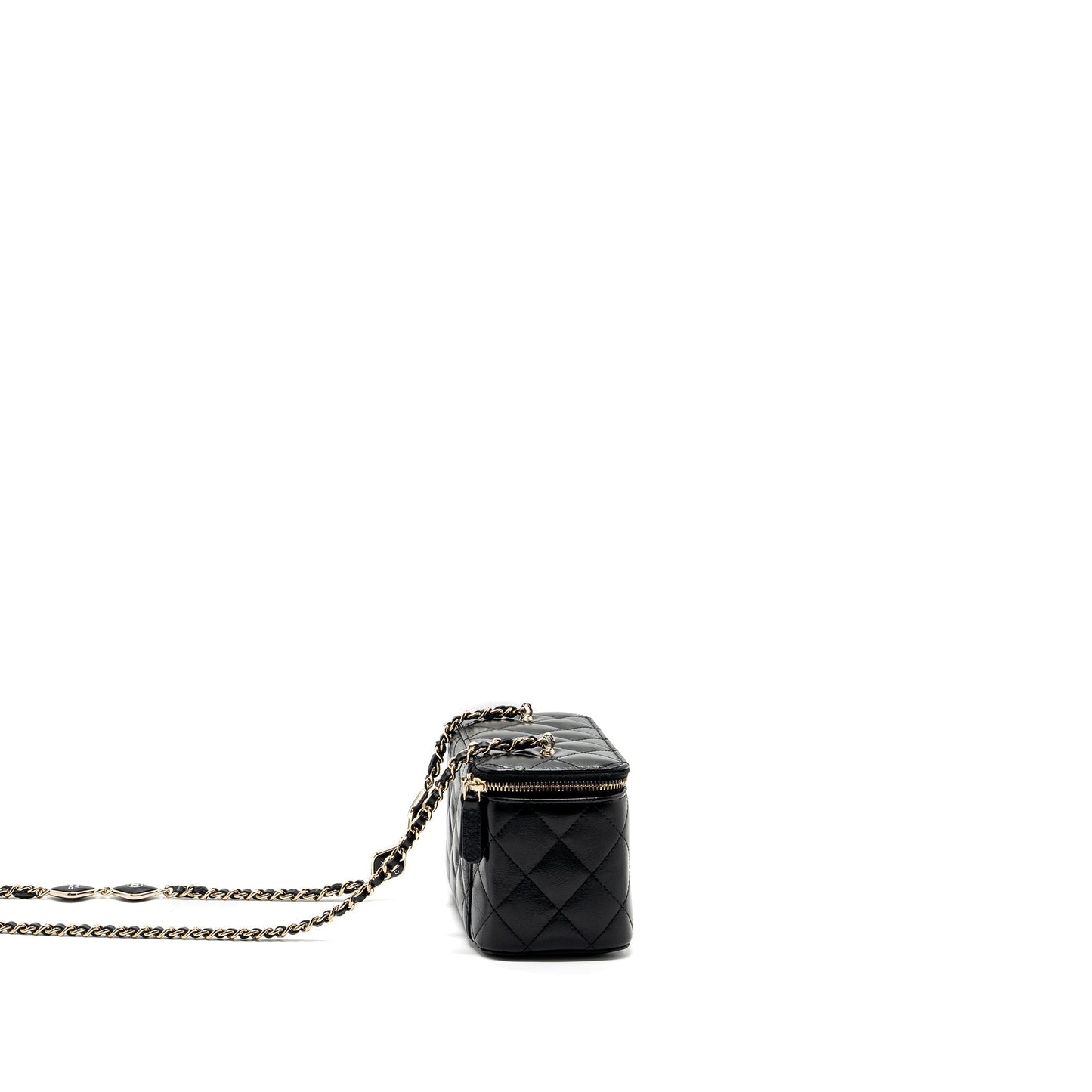 Chanel long vanity case with charms chain Calfskin Black L (microchip)