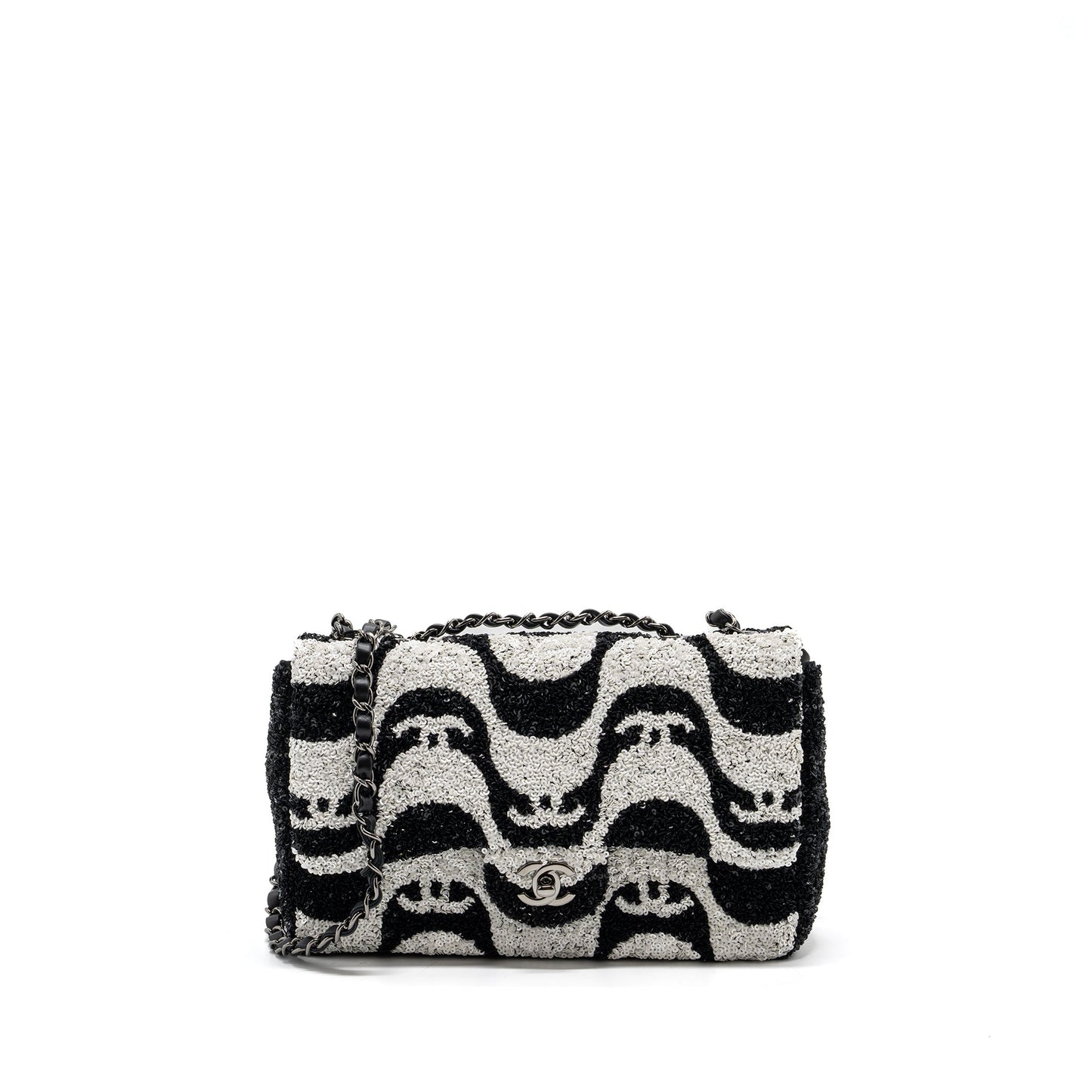 Chanel 21P Limited Edition Flap Bag Sequins/ Satin Black/ White