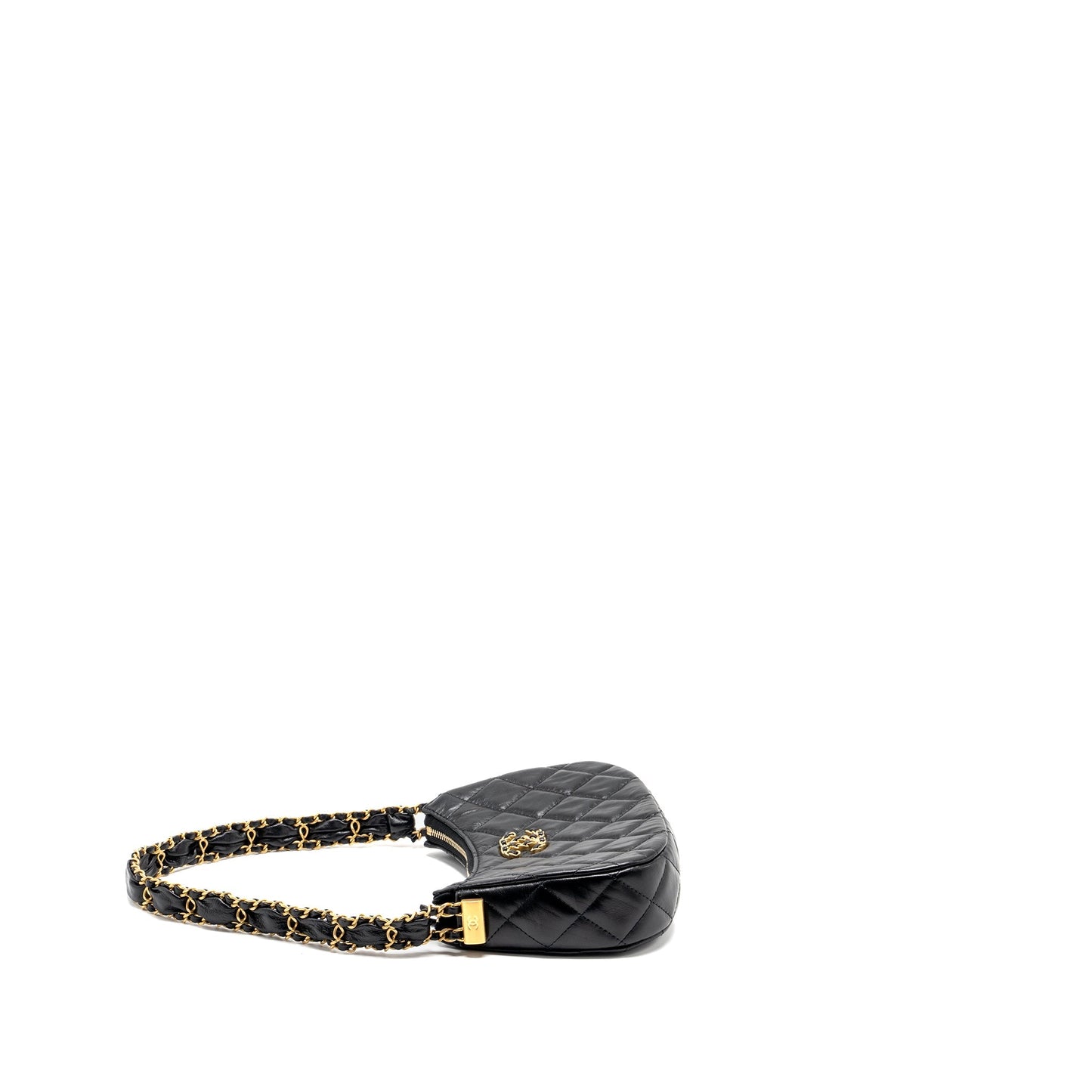Chanel 23k Small Hobo Shoulder Bag Calfskin Black  (microchip)
