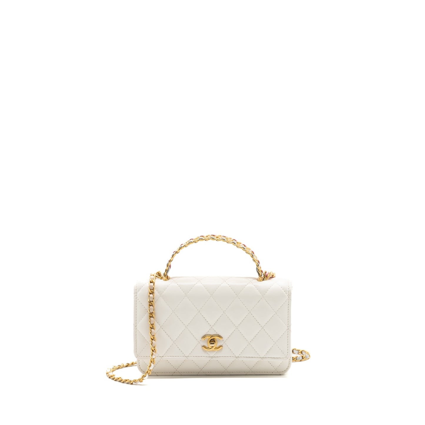 Chanel 23p Letter Top Handle Wallet On Chain Calfskin White (Microchip)
