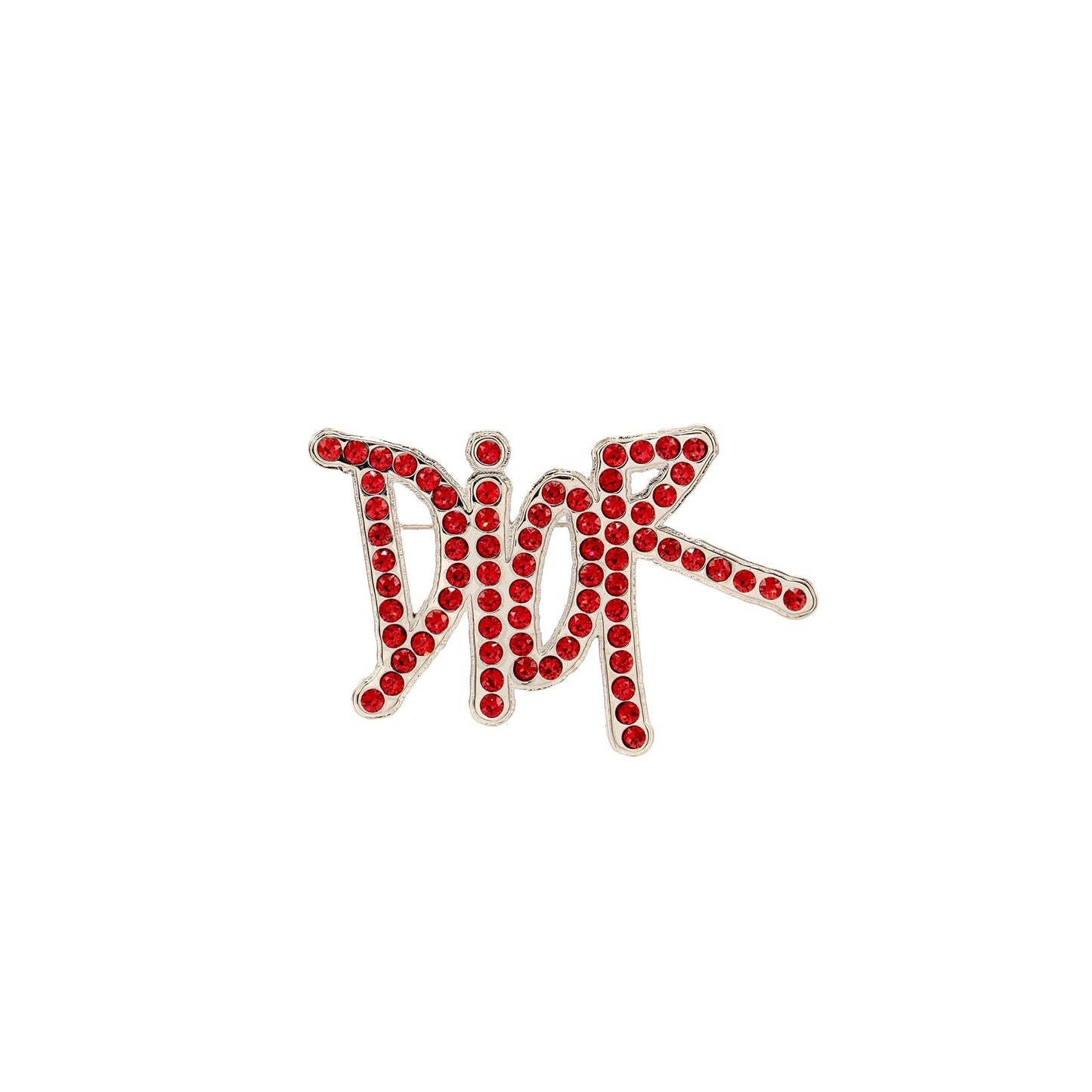 Dior x Shawn Stussy crystal logo Brooch Red