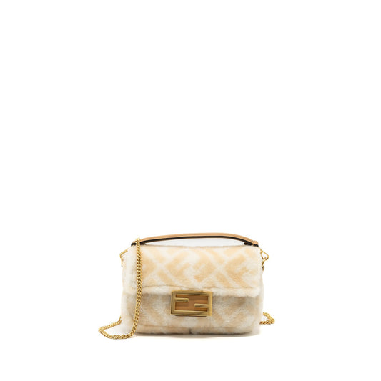 Fendi Mini Baguette Sheepskin Beige/ White