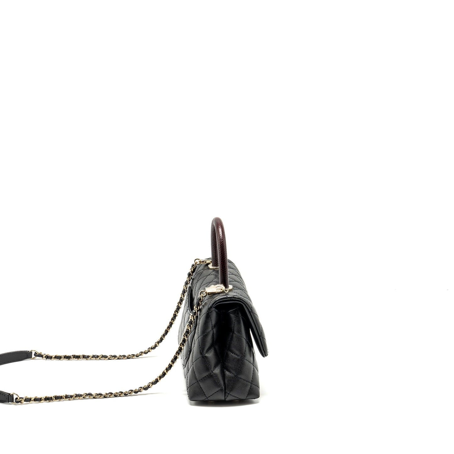 Chanel Small Coco Handle with Lizard Embossed Handle Caviar Black L