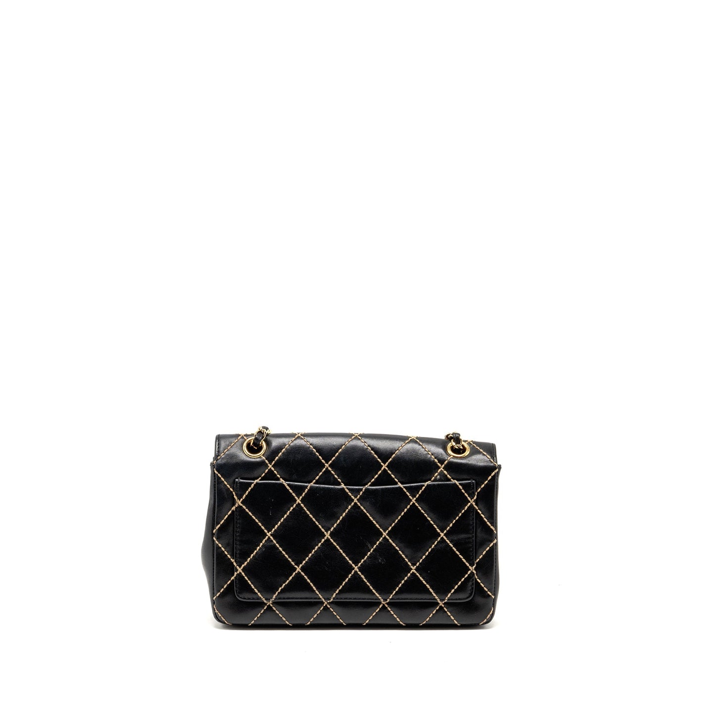 Chanel  quilted flap bag lambskin black with white stitching