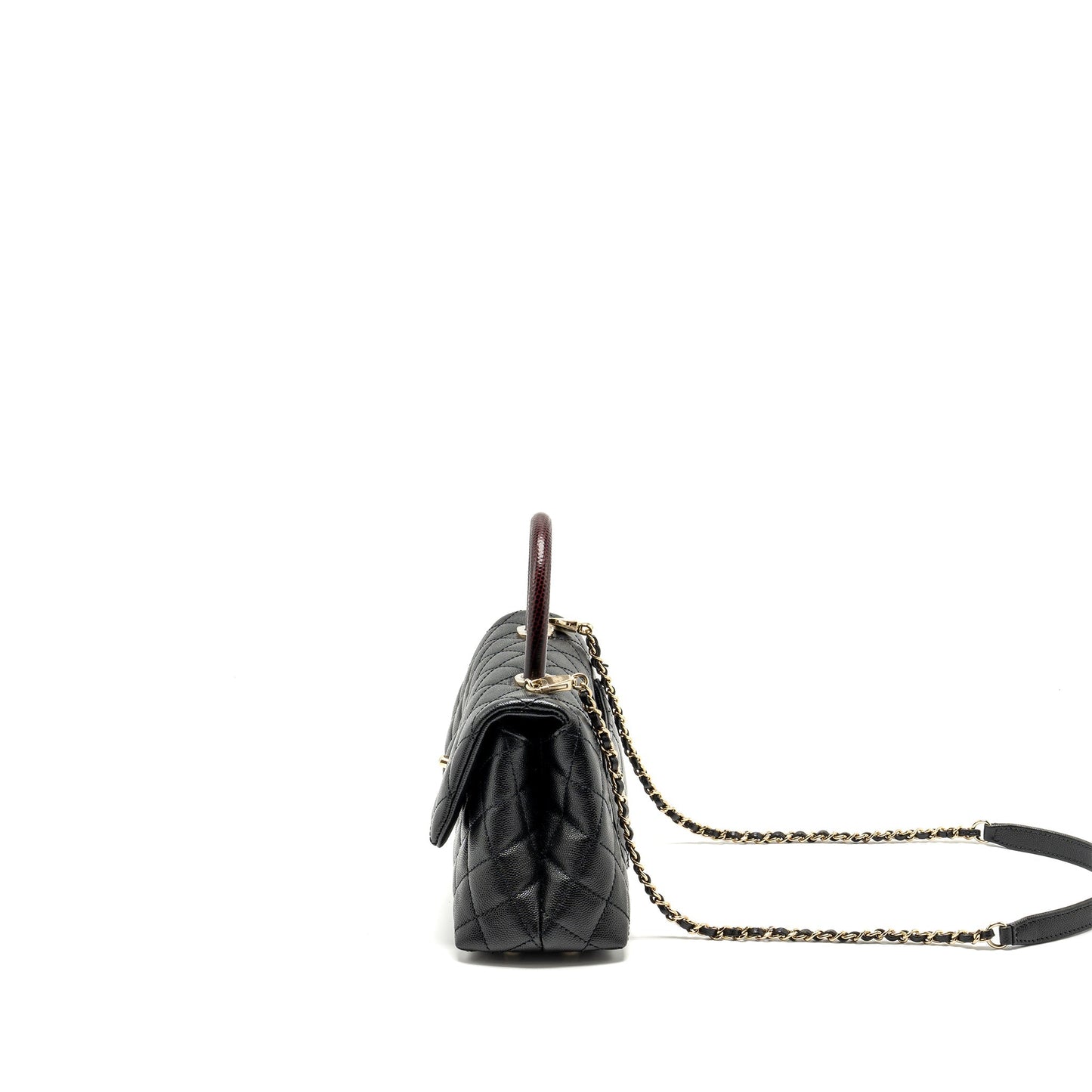 Chanel Small Coco Handle with Lizard Embossed Handle Caviar Black L