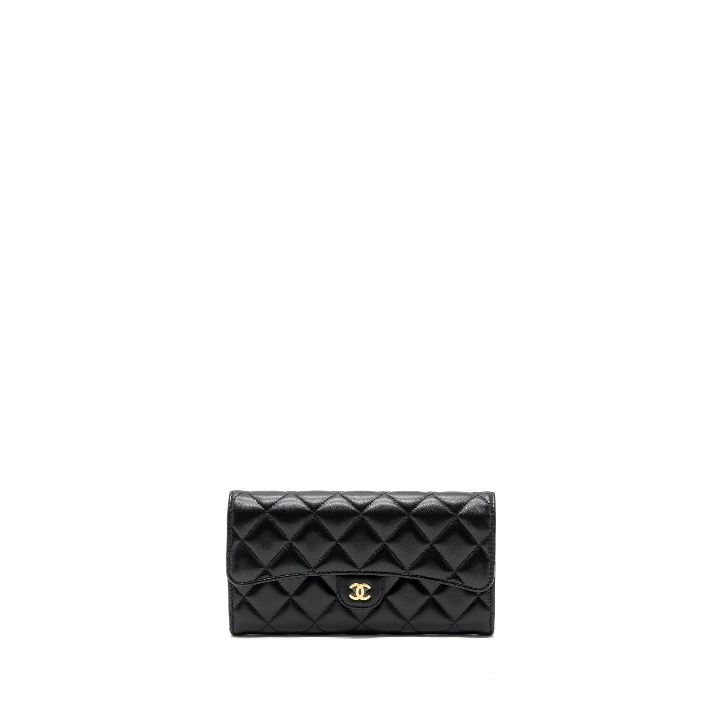 Chanel classic long flap wallet lambskin black  (microchip)
