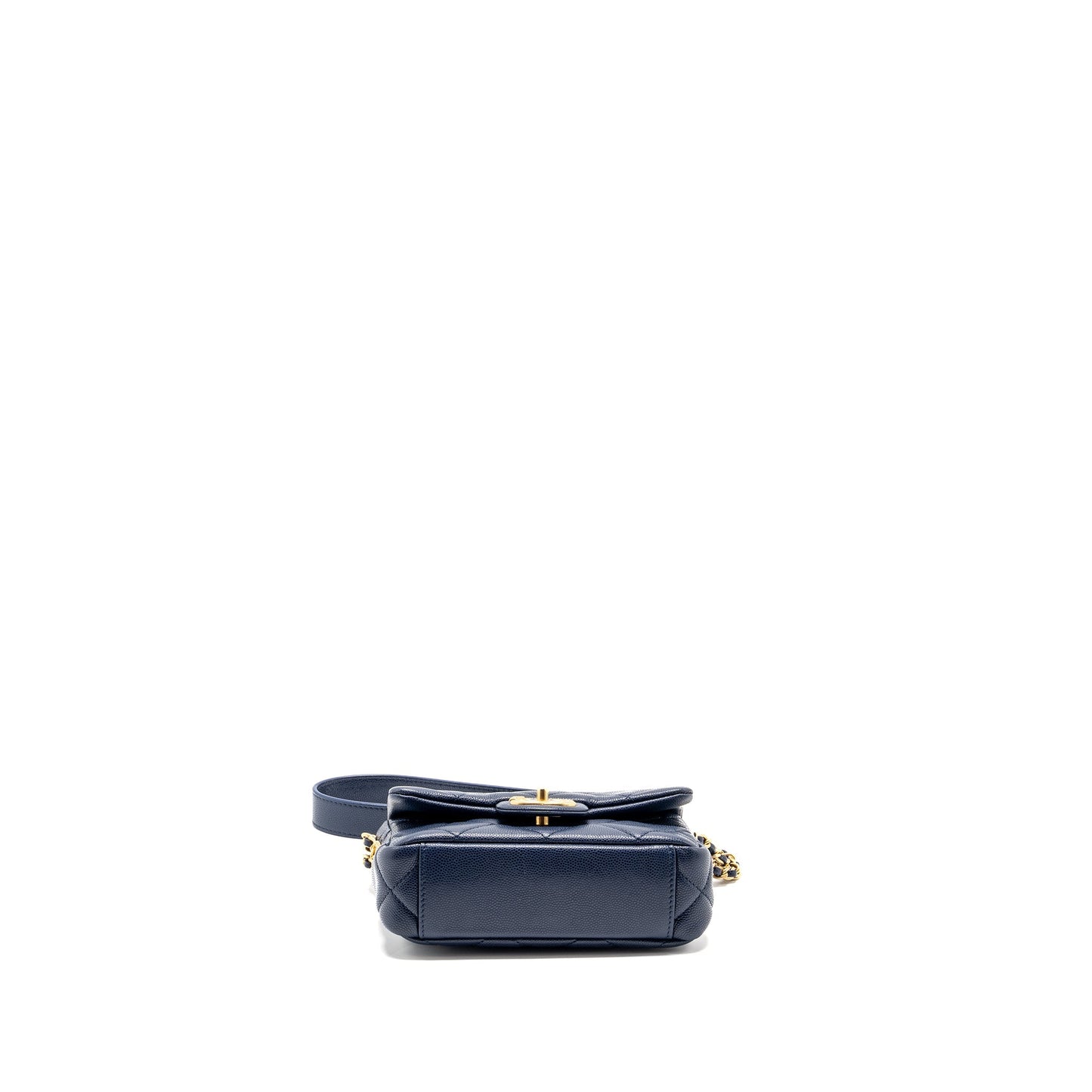 Chanel 22A Button On Chain Mini Square Flap Bag Caviar Navy  (Microchip)