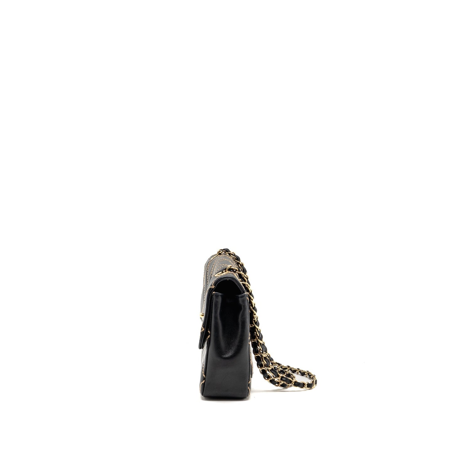 Chanel  quilted flap bag lambskin black with white stitching