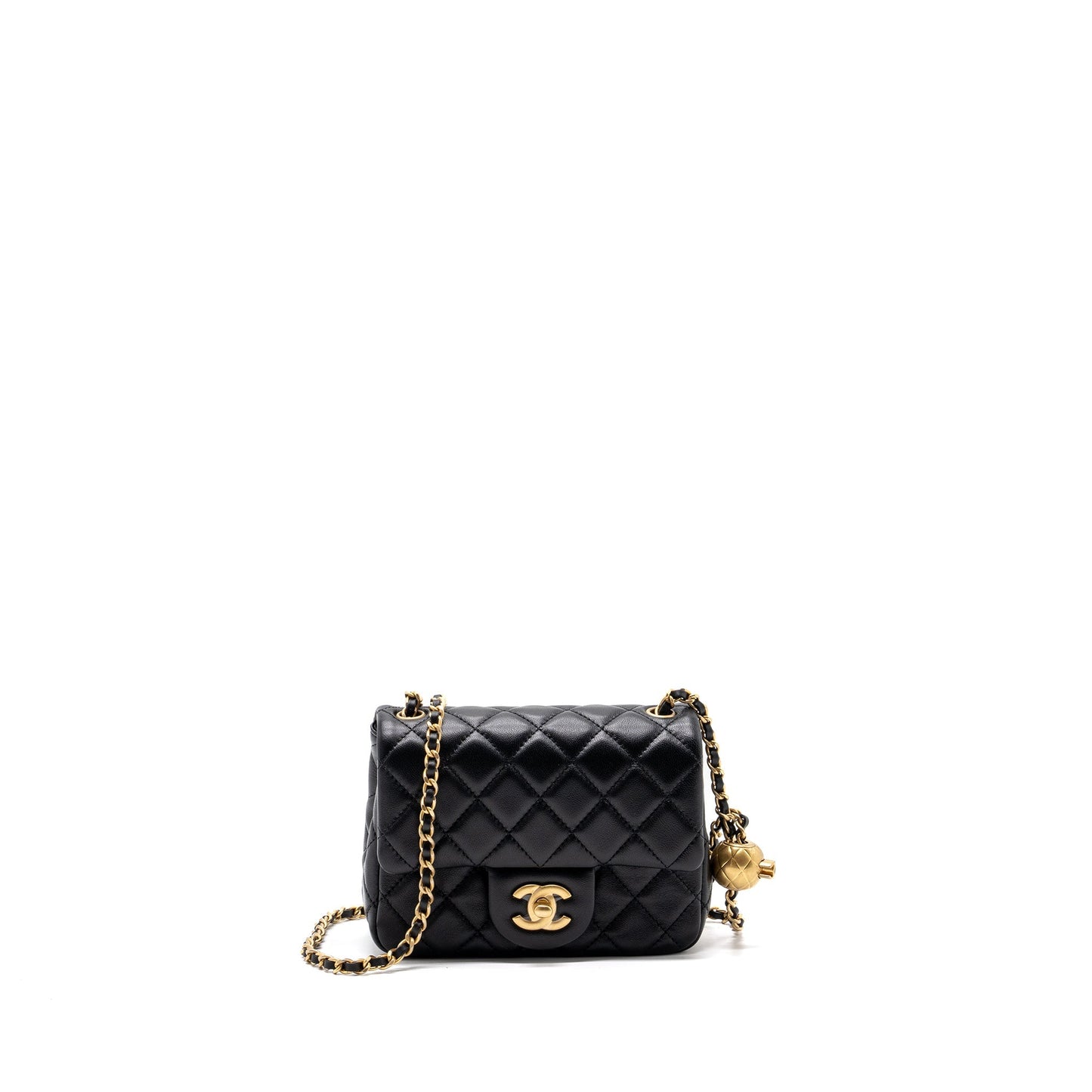 Chanel Pearl Crush Mini Square Flap Bag Lambskin Black (Microchip)