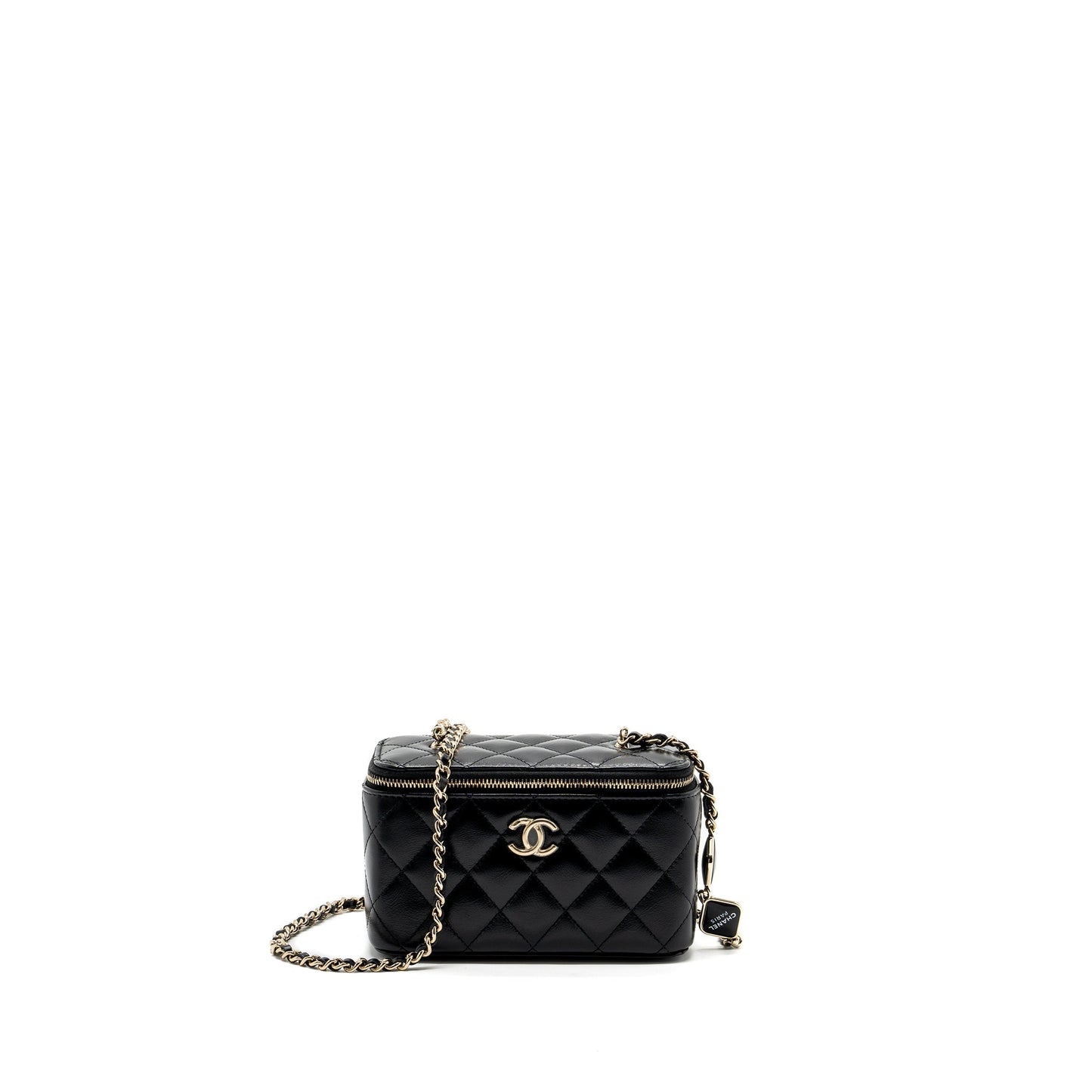 Chanel long vanity case with charms chain Calfskin Black L (microchip)