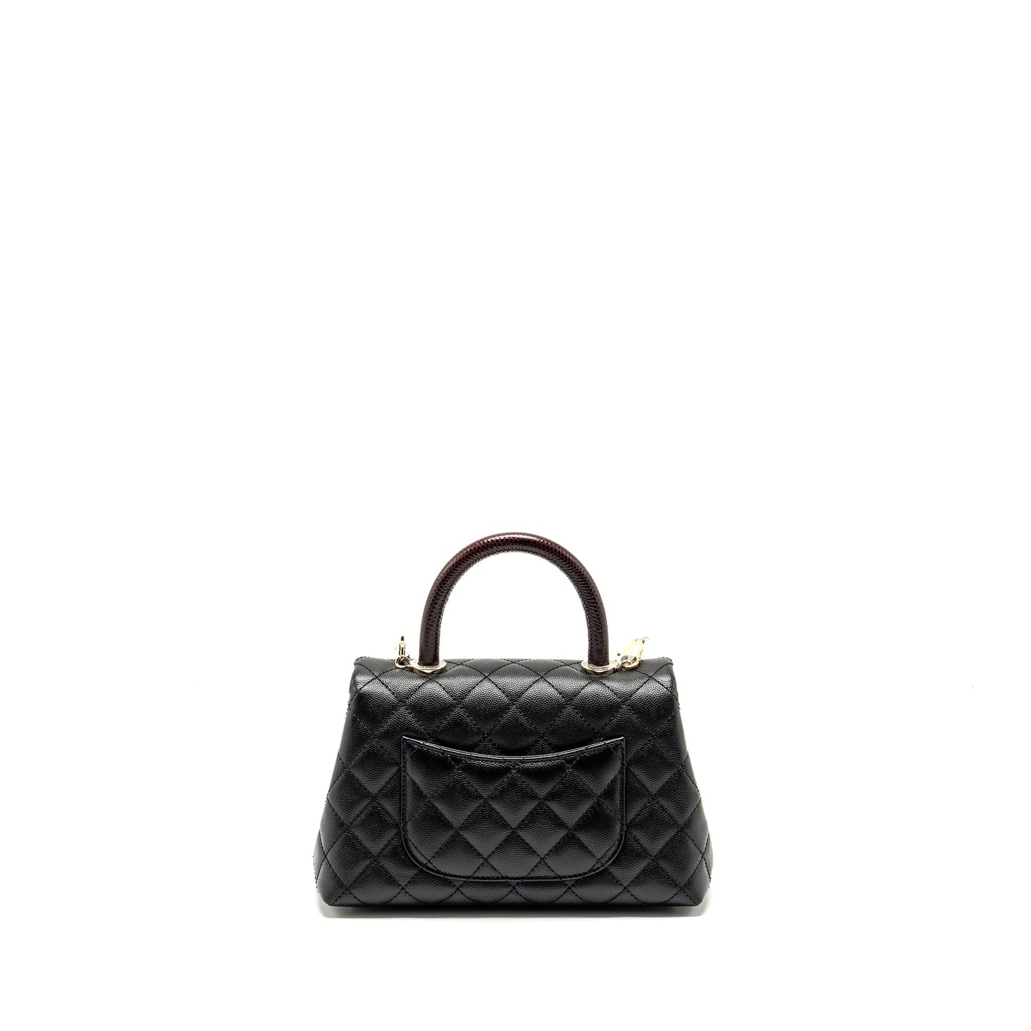 Chanel Small Coco Handle with Lizard Embossed Handle Caviar Black L