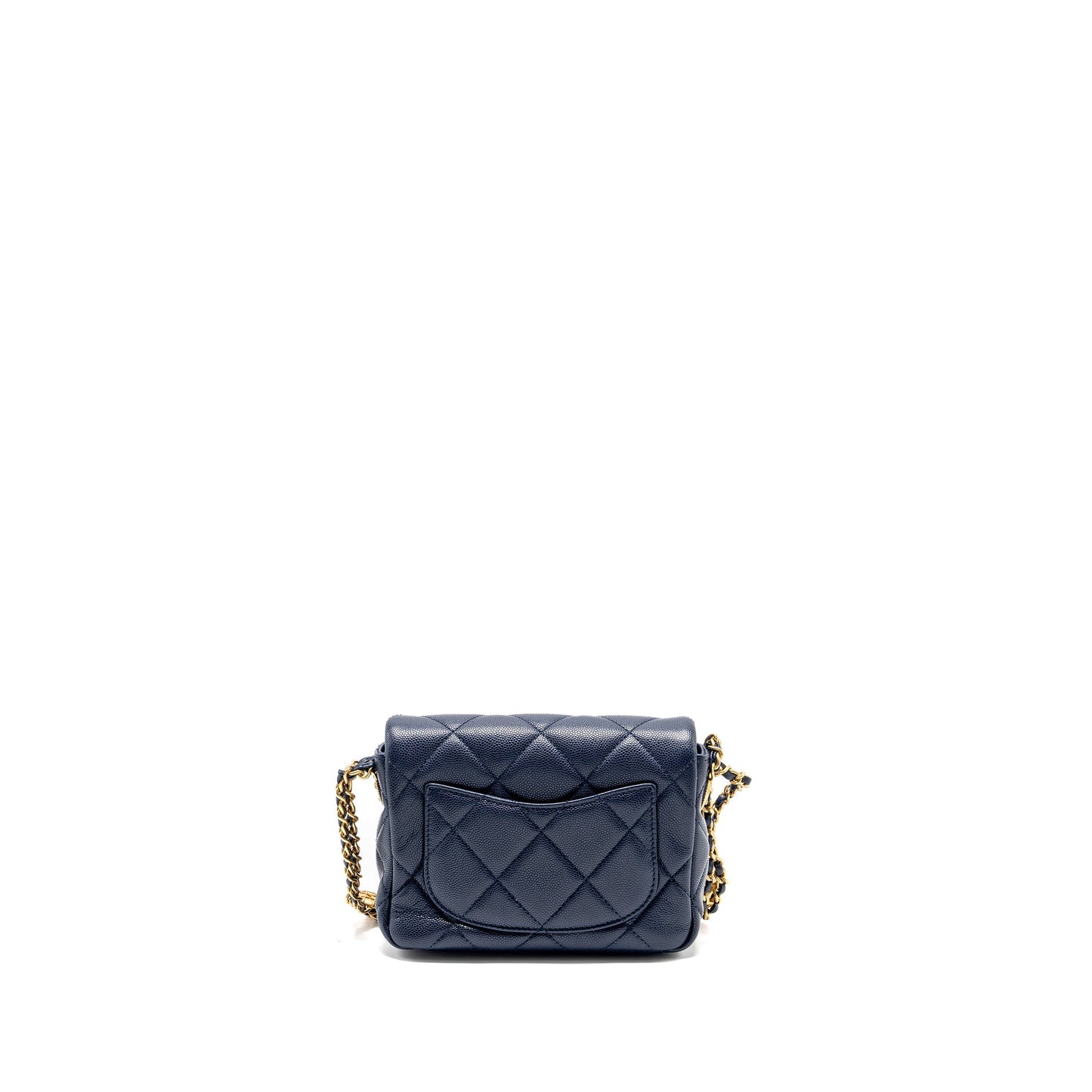 Chanel 22A Button On Chain Mini Square Flap Bag Caviar Navy  (Microchip)