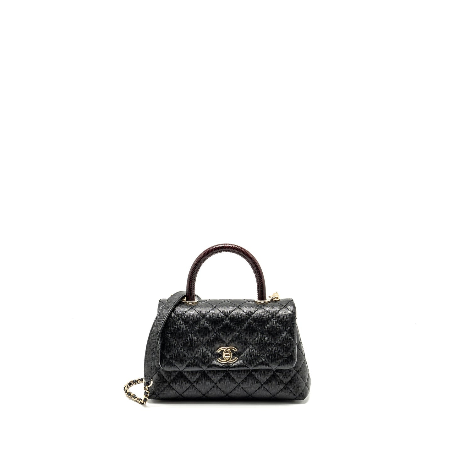 Chanel Small Coco Handle with Lizard Embossed Handle Caviar Black L