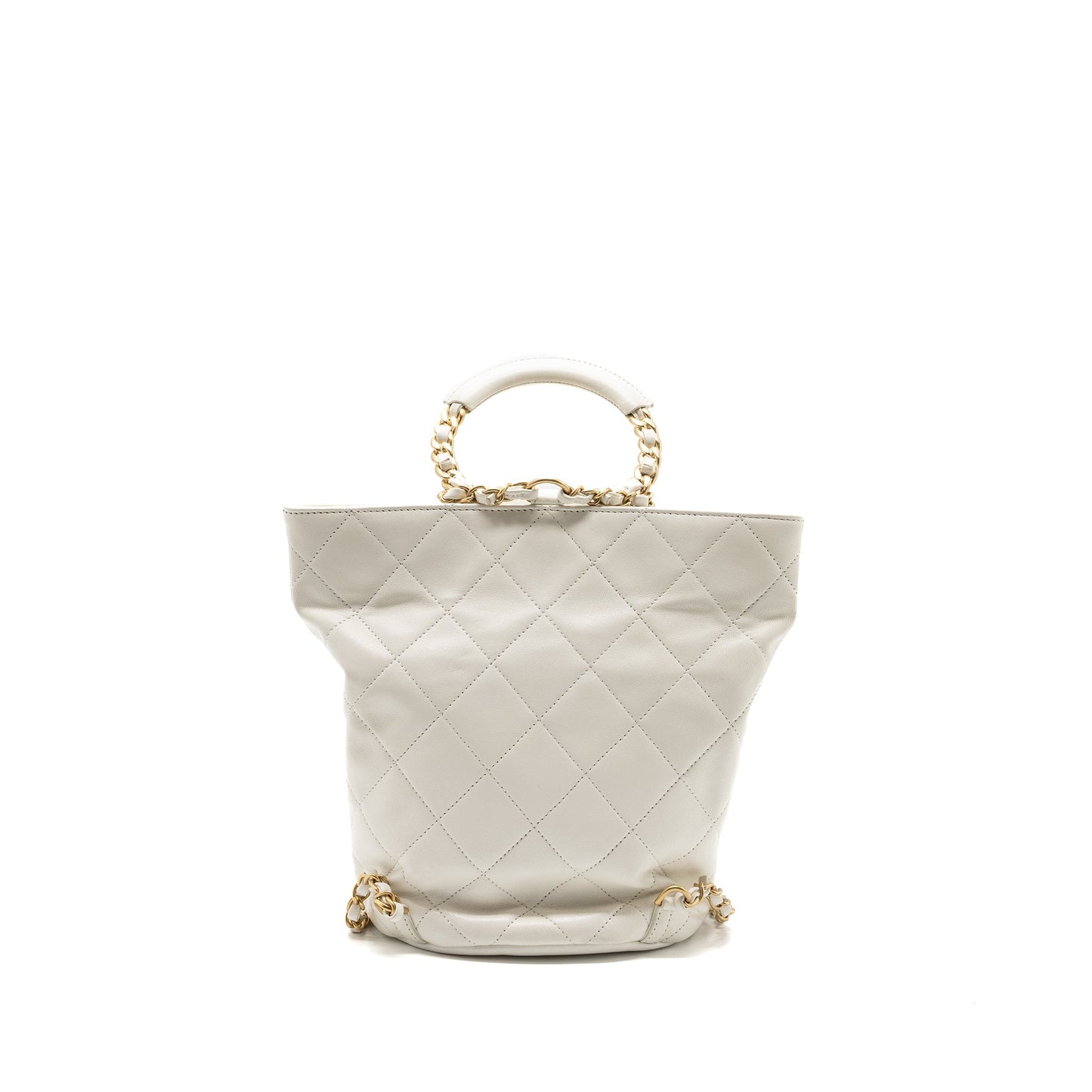 Chanel Round Handle Bucket Backpack Lambskin White