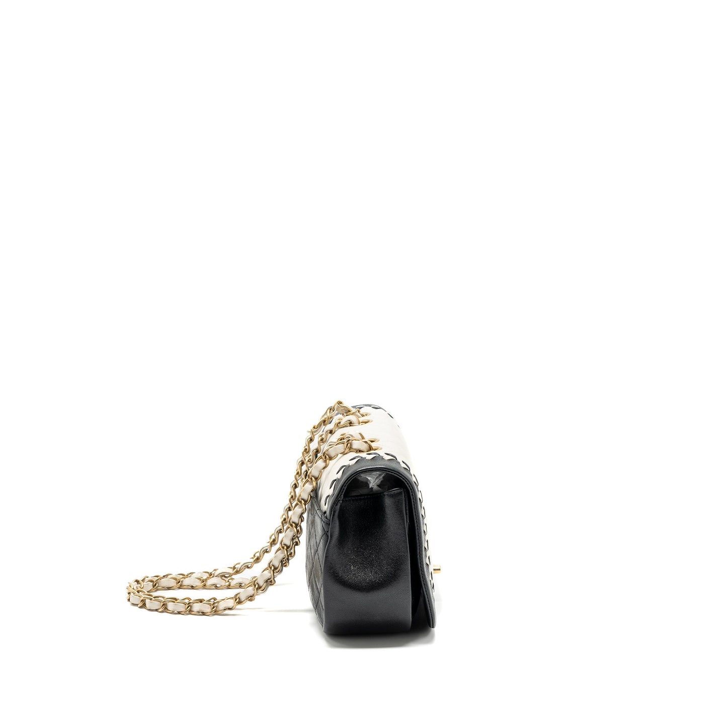Chanel Quilted Flap Bag Lambskin White/ Black