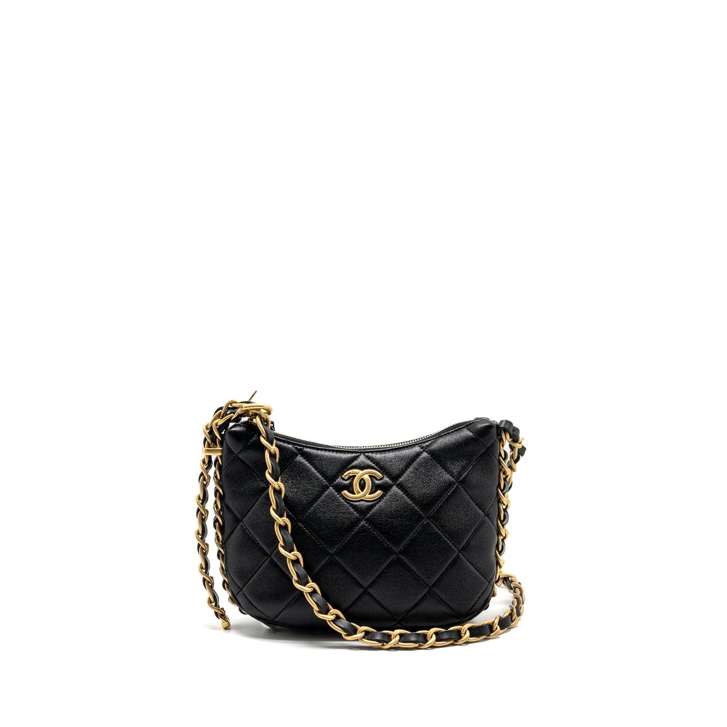 Chanel 23K hobo bag with adjustable chain lambkin black  (microchip)