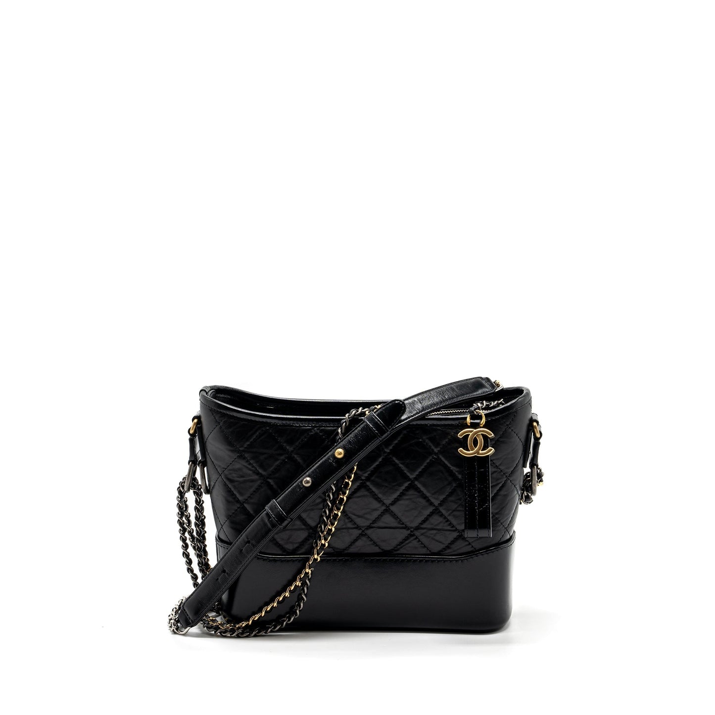 Chanel new medium Gabrielle hobo bag calfskin black multicolour hardware (microchip)