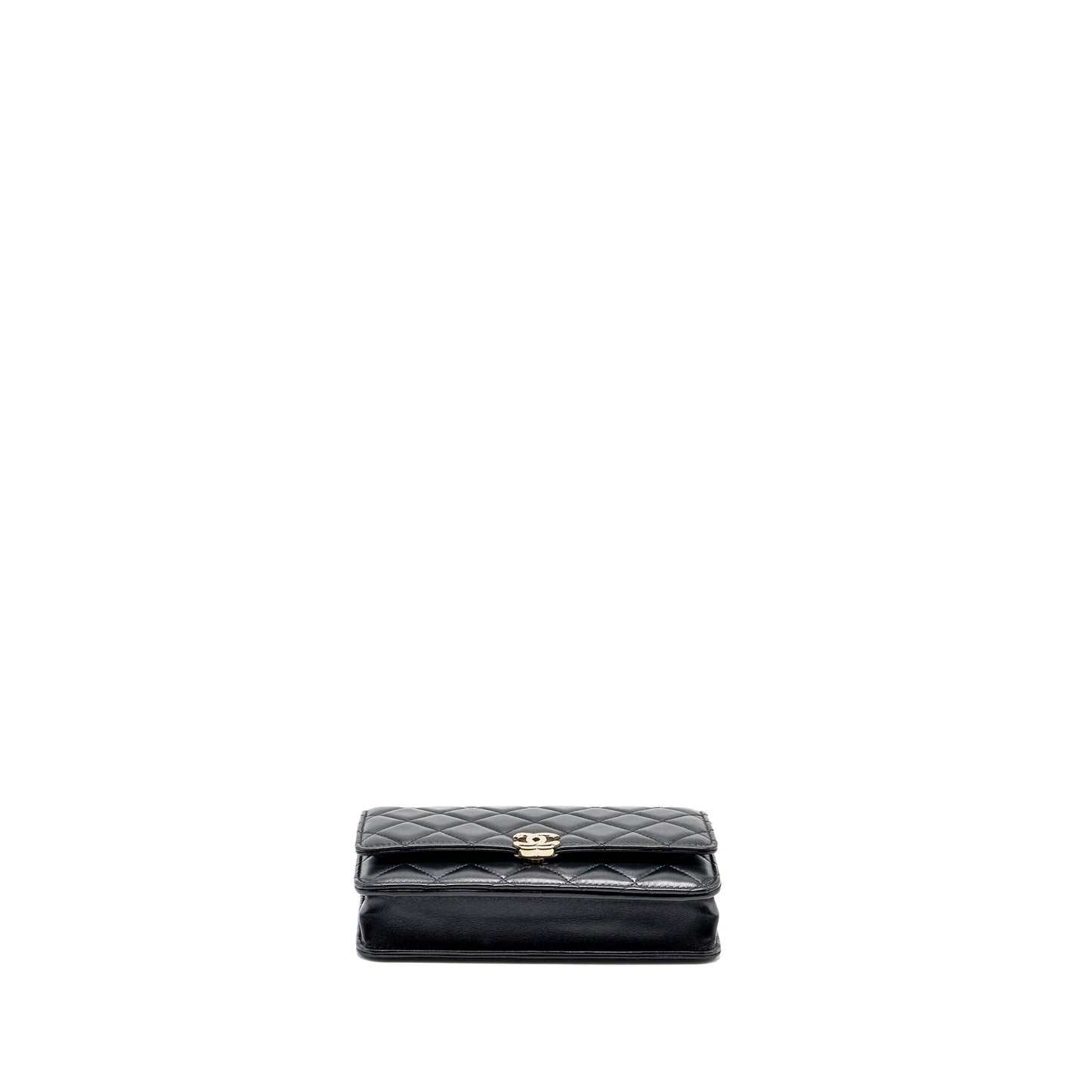 CHANEL leather top handle wallet on chain lambskin black L (microchip)