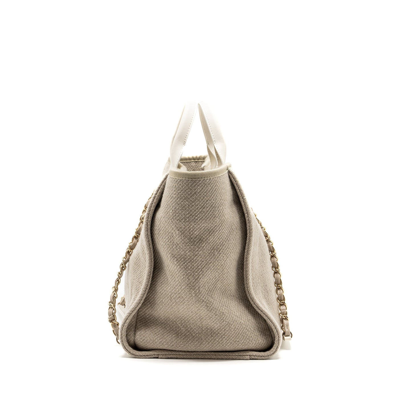 Chanel Deauville Bag Canvas/ Leather Beige/White  (microchip)
