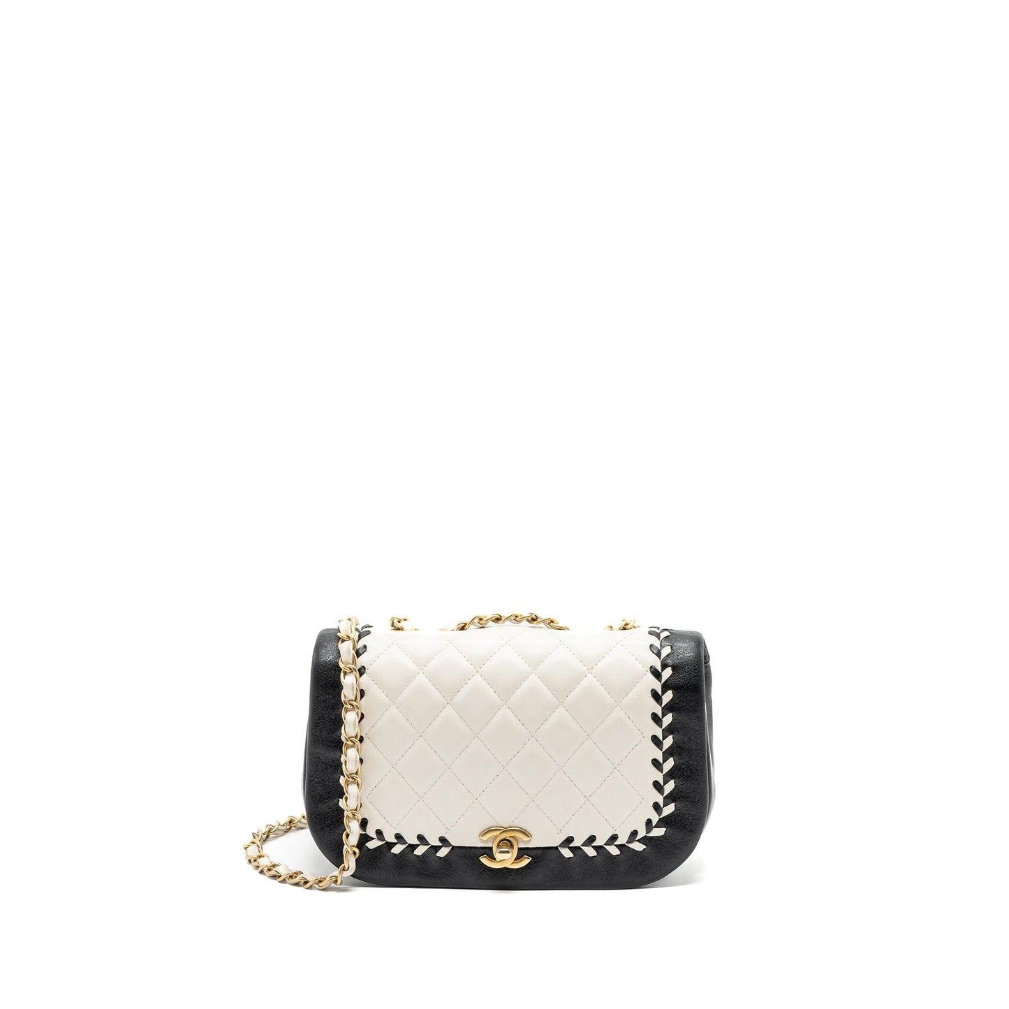 Chanel Quilted Flap Bag Lambskin White/ Black