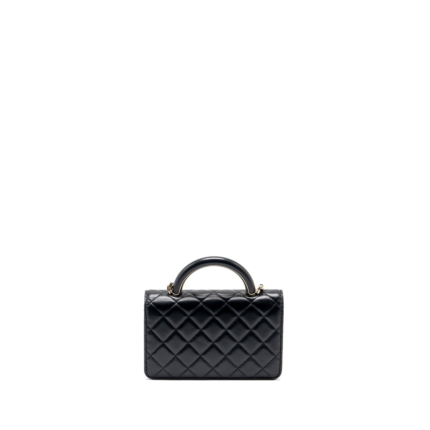CHANEL leather top handle wallet on chain lambskin black L (microchip)