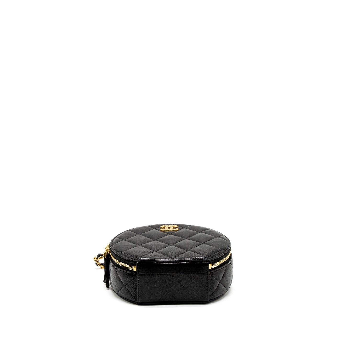 Chanel Round Vanity with Round Handle Crossbody Bag Lambskin Black  (Microchip)