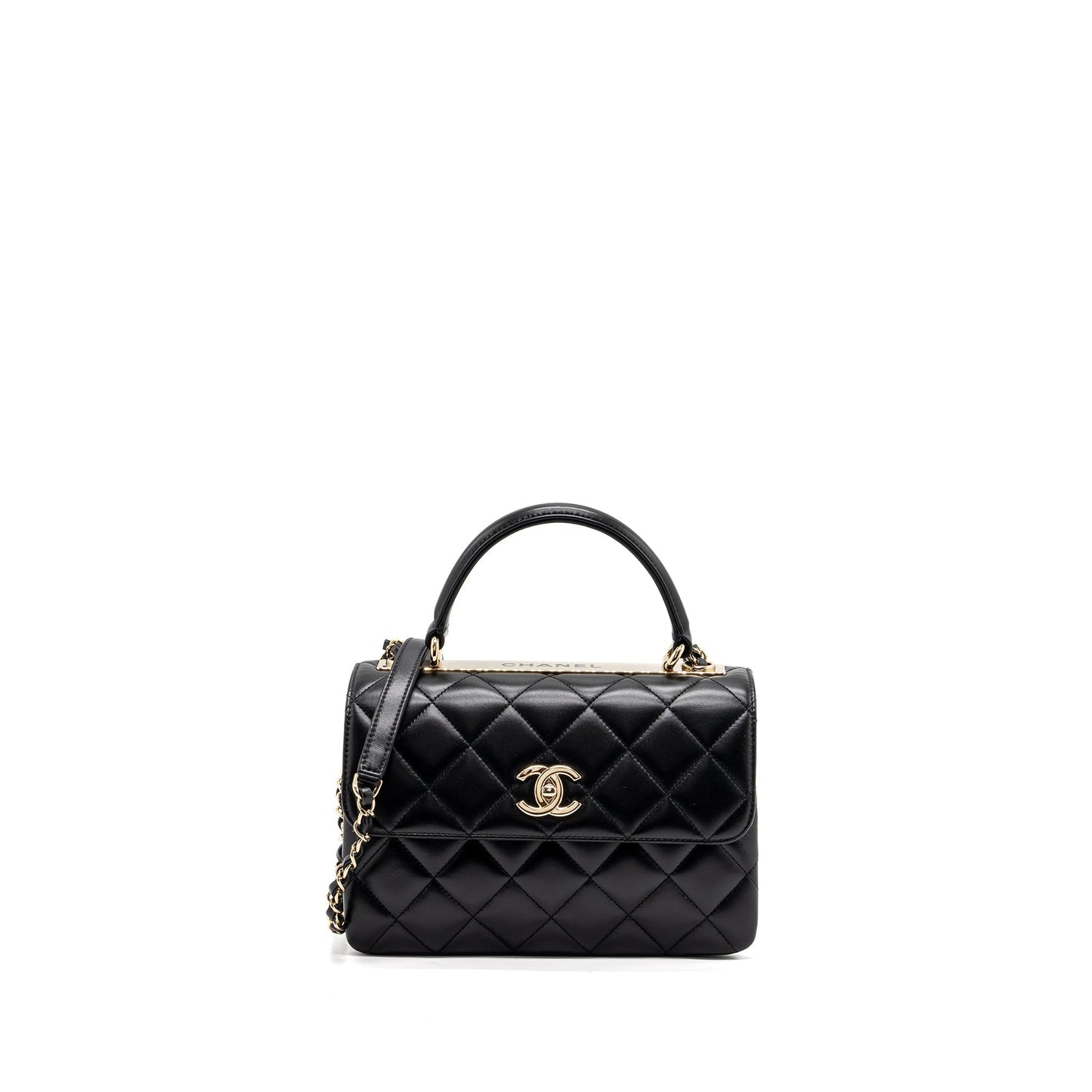 Chanel trendy CC flap bag with top handle lambskin black L (microchip)