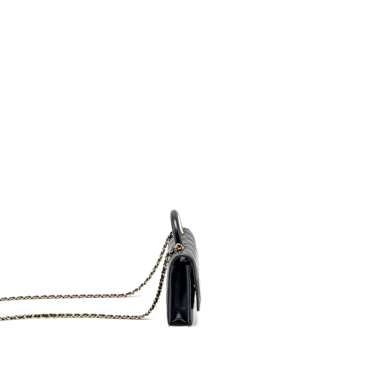CHANEL leather top handle wallet on chain lambskin black L (microchip)