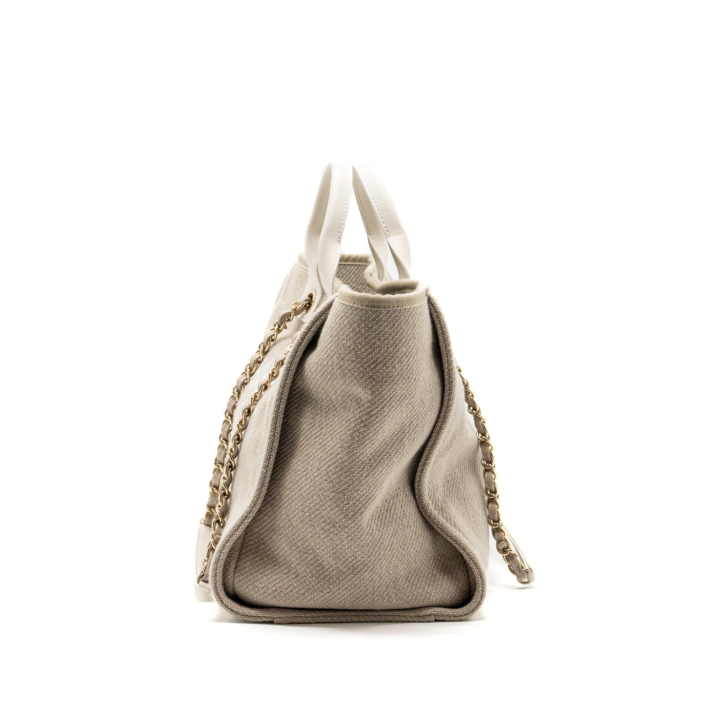 Chanel Deauville Bag Canvas/ Leather Beige/White  (microchip)