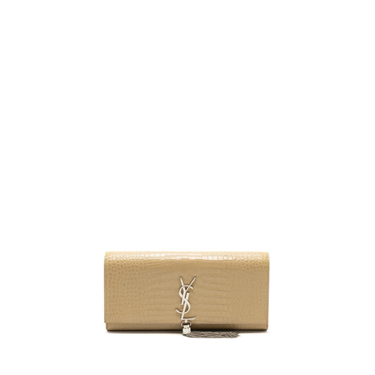 Saint Laurent Kate Clutch Crocodile-Embossed Leather Beige