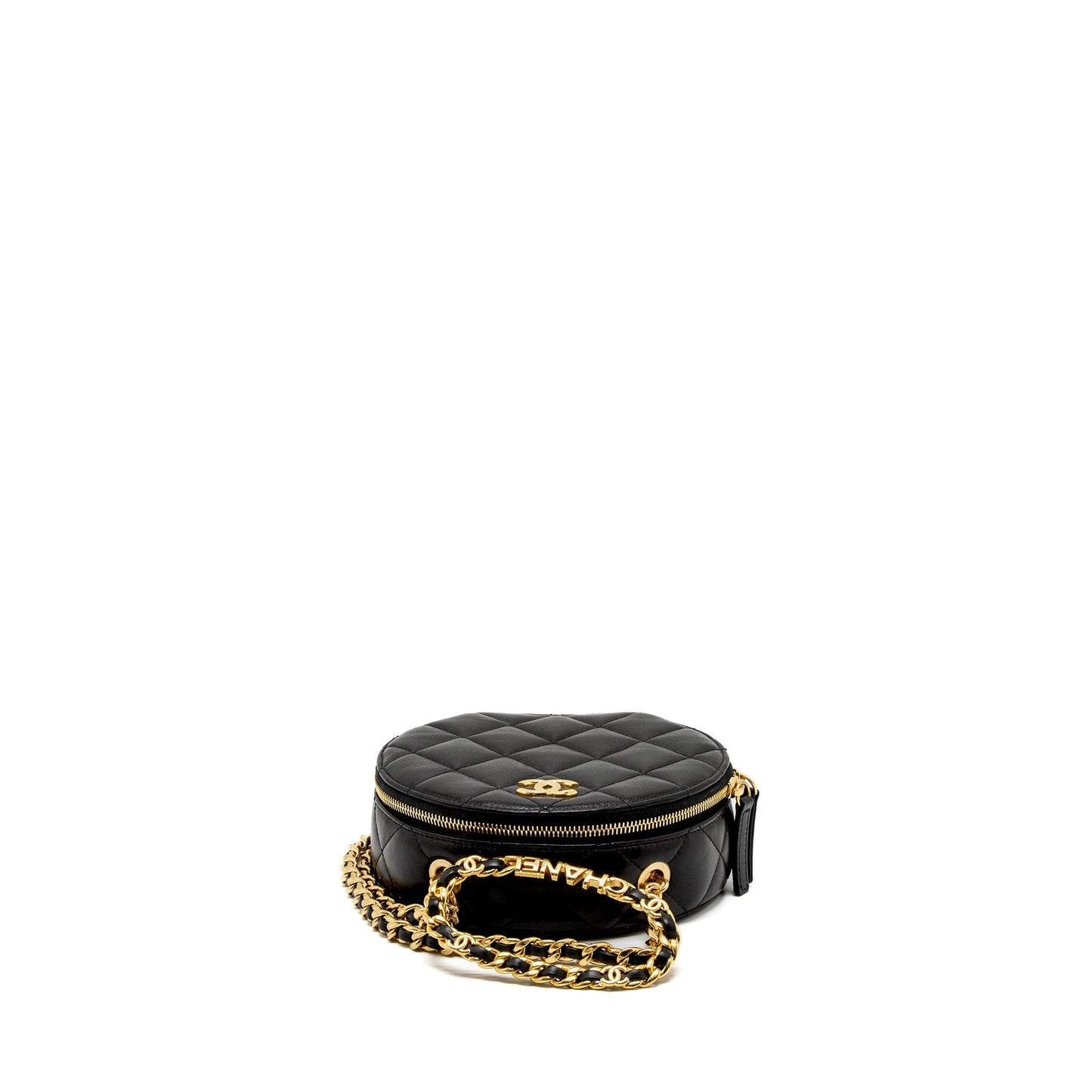 Chanel Round Vanity with Round Handle Crossbody Bag Lambskin Black  (Microchip)