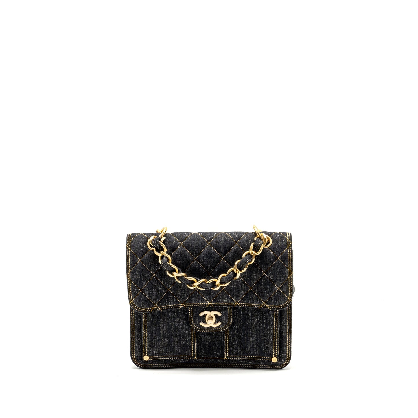 Chanel 23S flap backpack denim dark blue with brushed  (microchip)