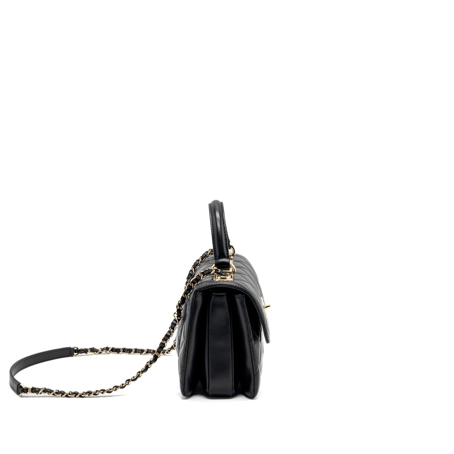 Chanel trendy CC flap bag with top handle lambskin black L (microchip)