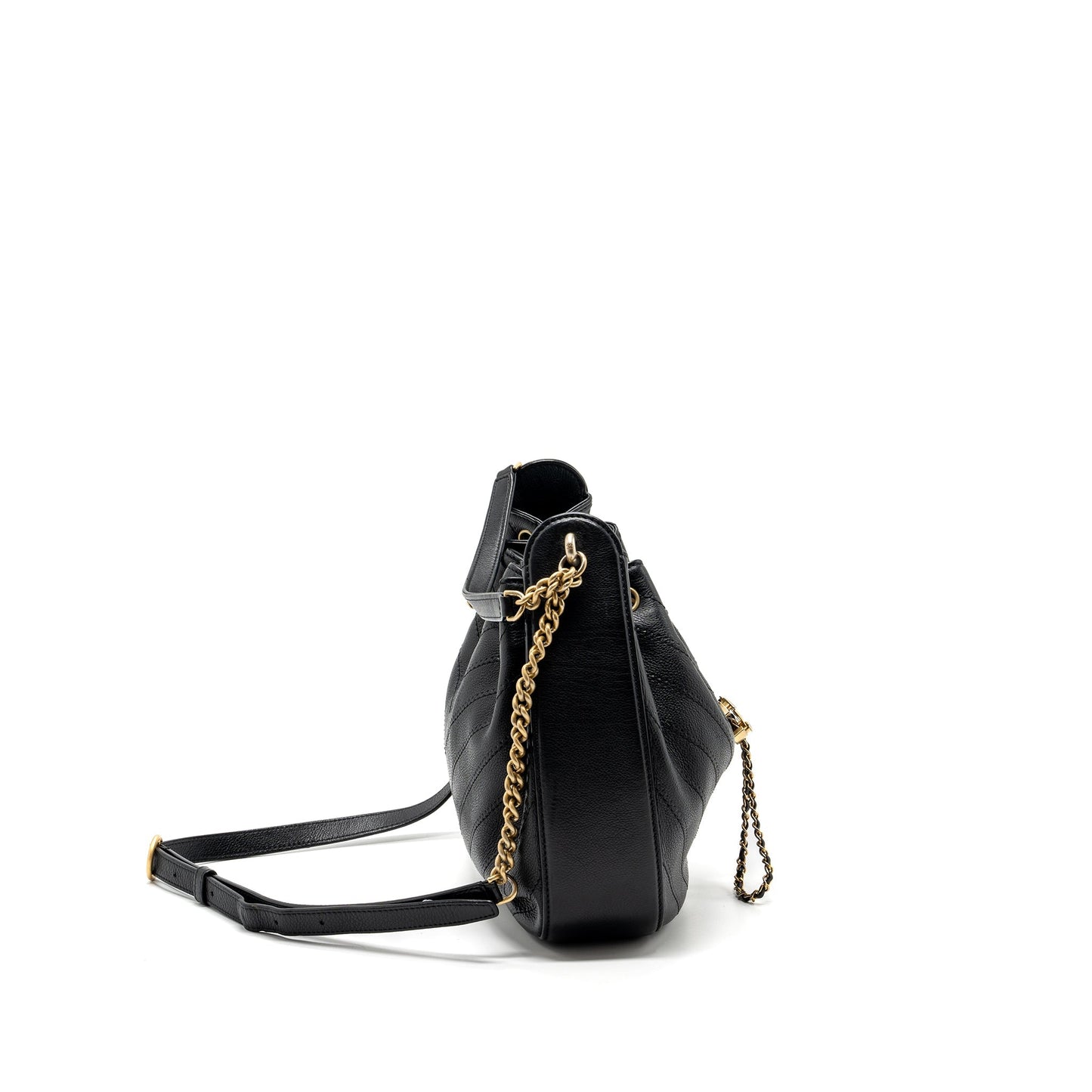 Chanel chevron bucket bag grained calfskin Black