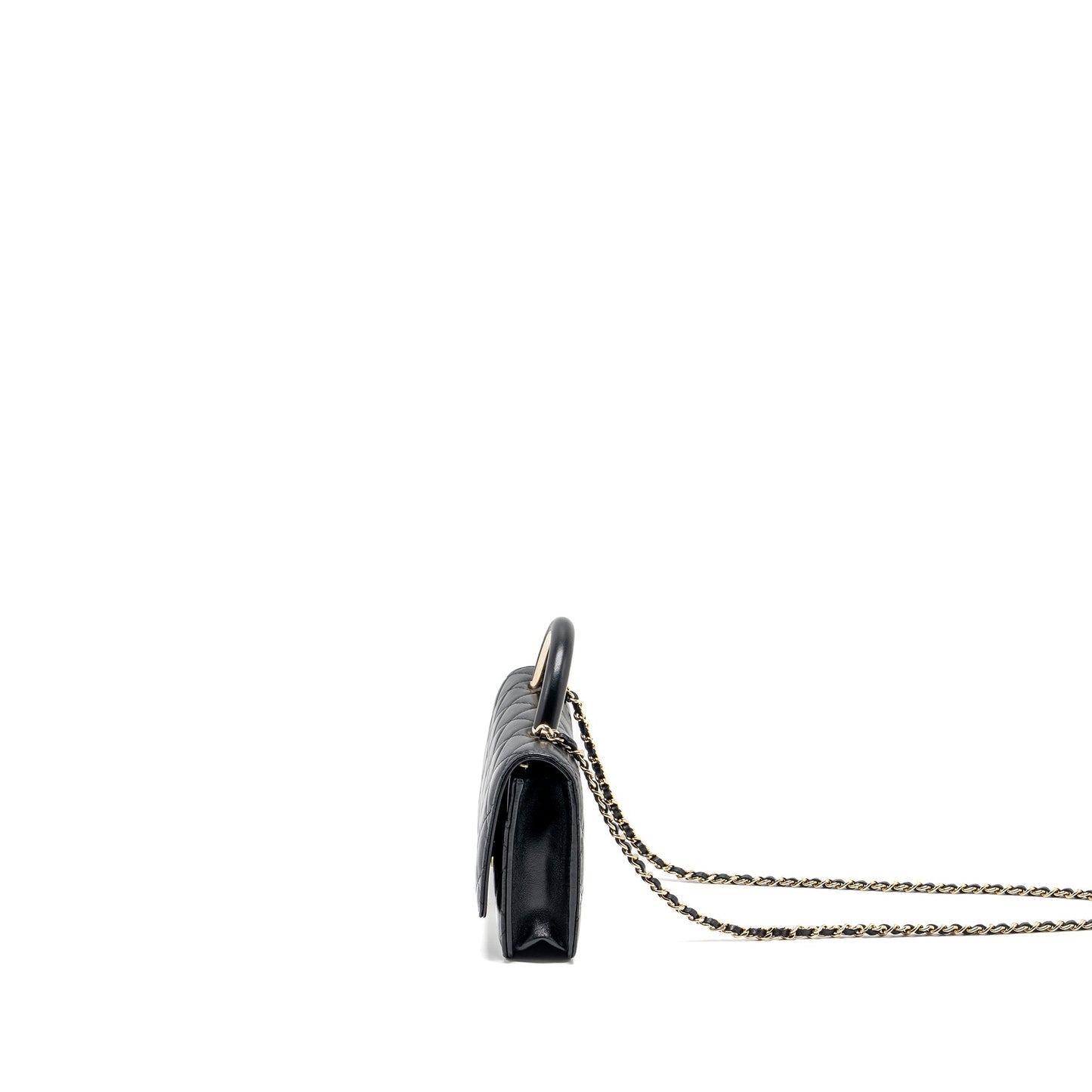 CHANEL leather top handle wallet on chain lambskin black L (microchip)