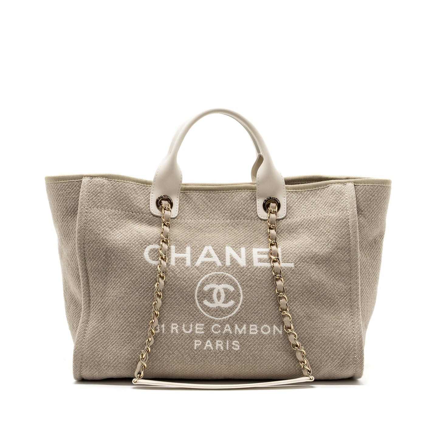 Chanel Deauville Bag Canvas/ Leather Beige/White  (microchip)